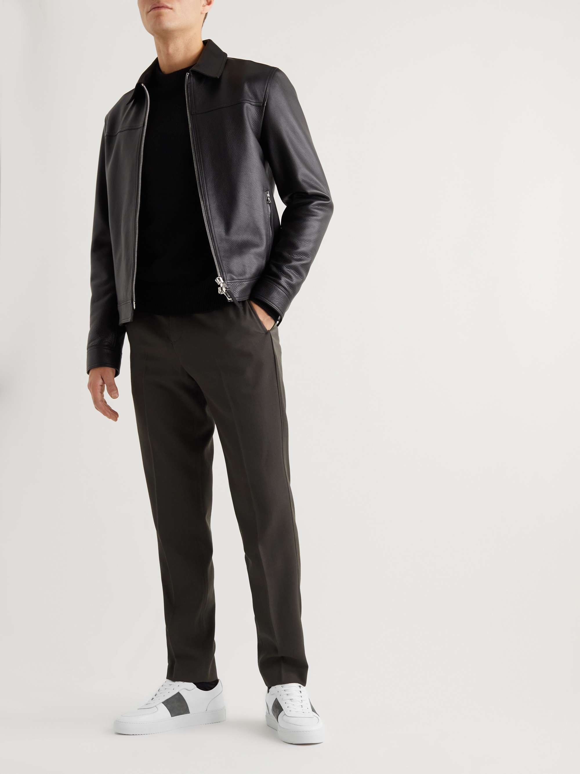 MR P. Larry Pebble-Grain Leather and Suede Sneakers