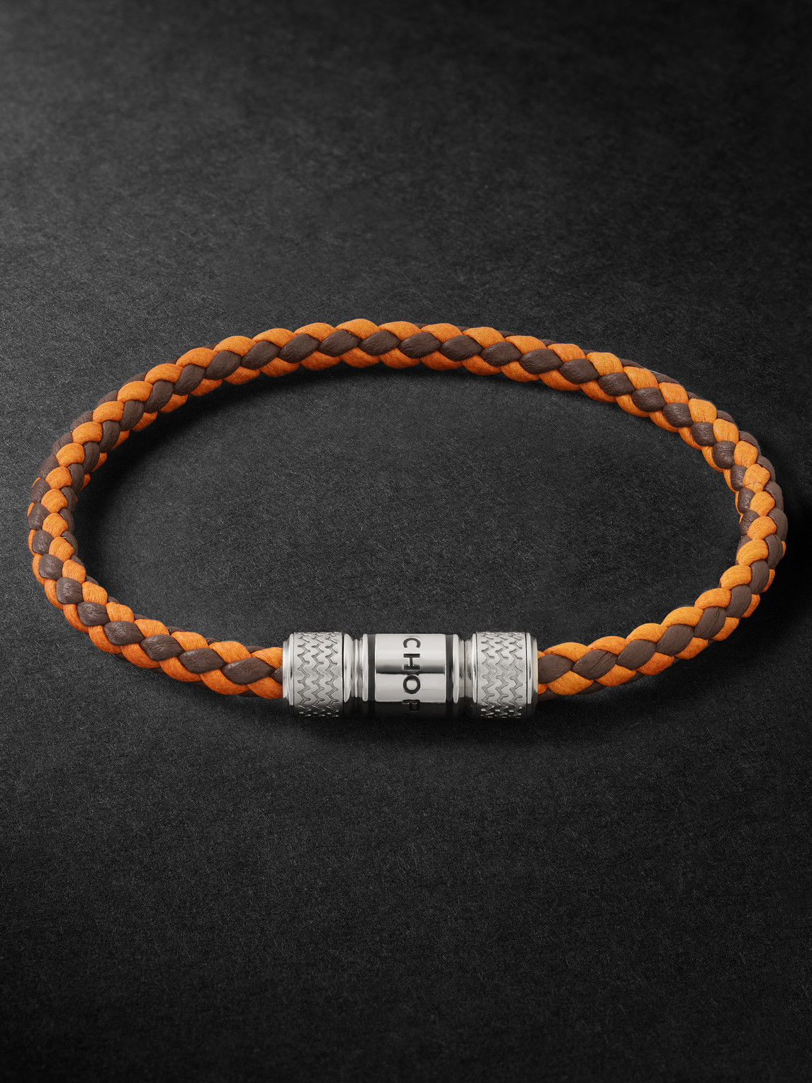 Chopard Classic Racing Woven Leather And Silver-tone Bracelet In Gray