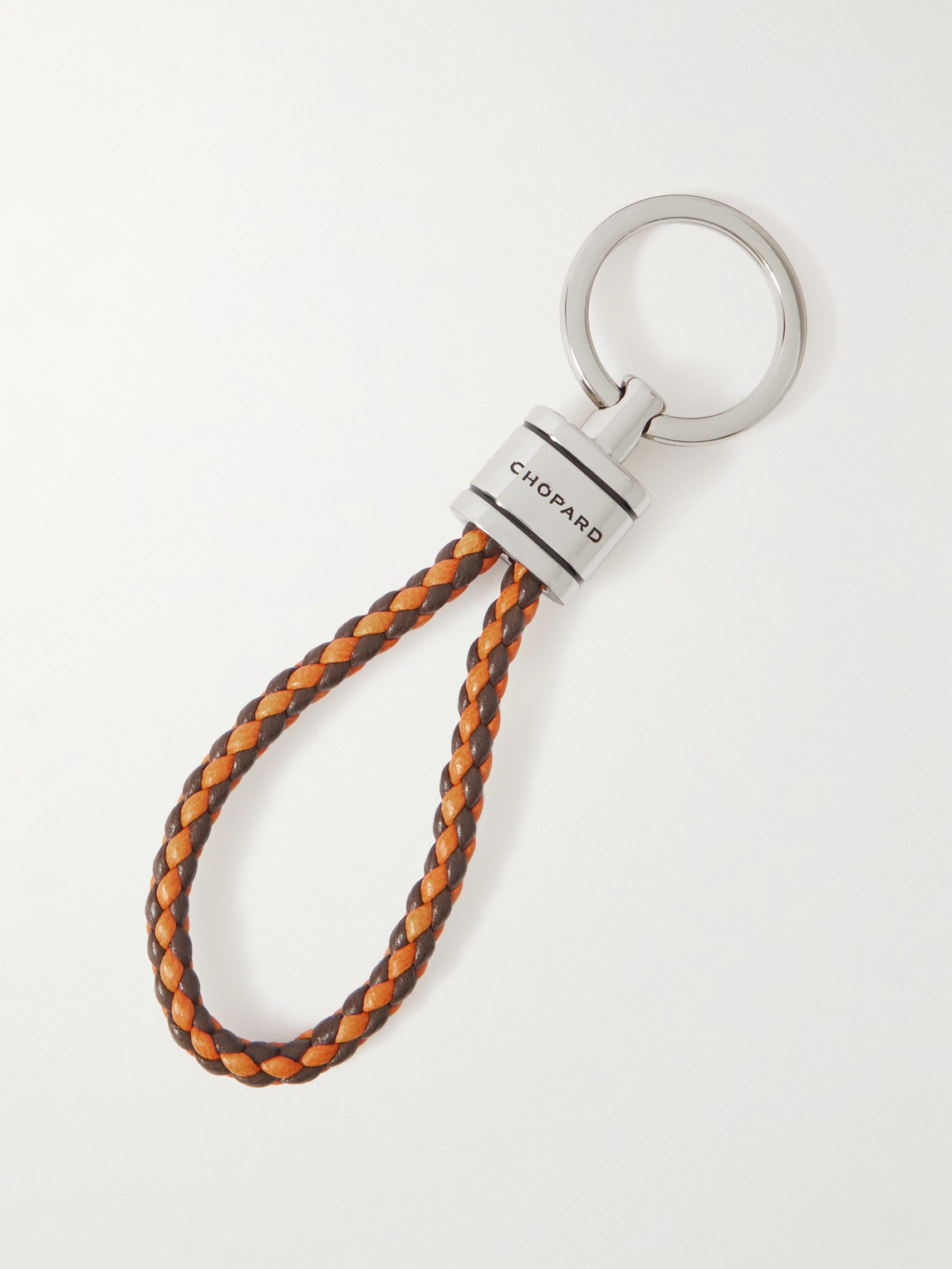 Shop Chopard Braided Leather And Silver-tone Keyring In Orange