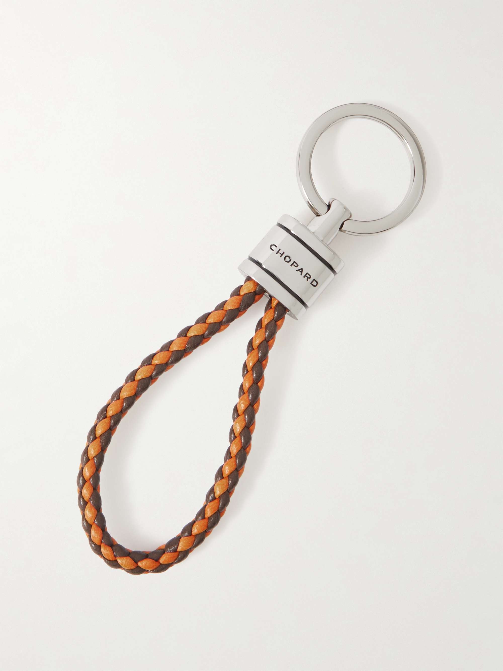 CHOPARD Braided Leather and Silver-Tone Keyring