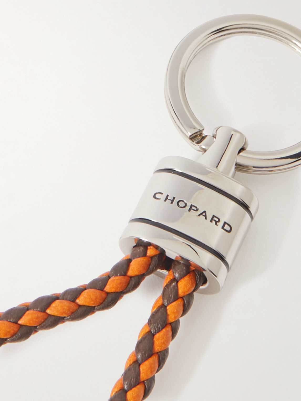 Shop Chopard Braided Leather And Silver-tone Keyring In Orange