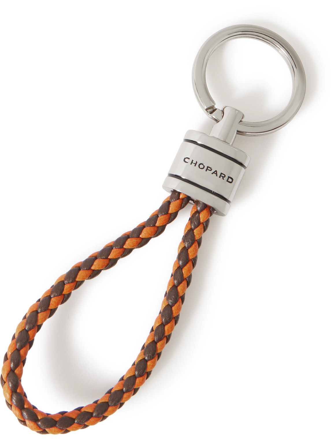 Chopard Braided Leather And Silver-tone Keyring In Orange