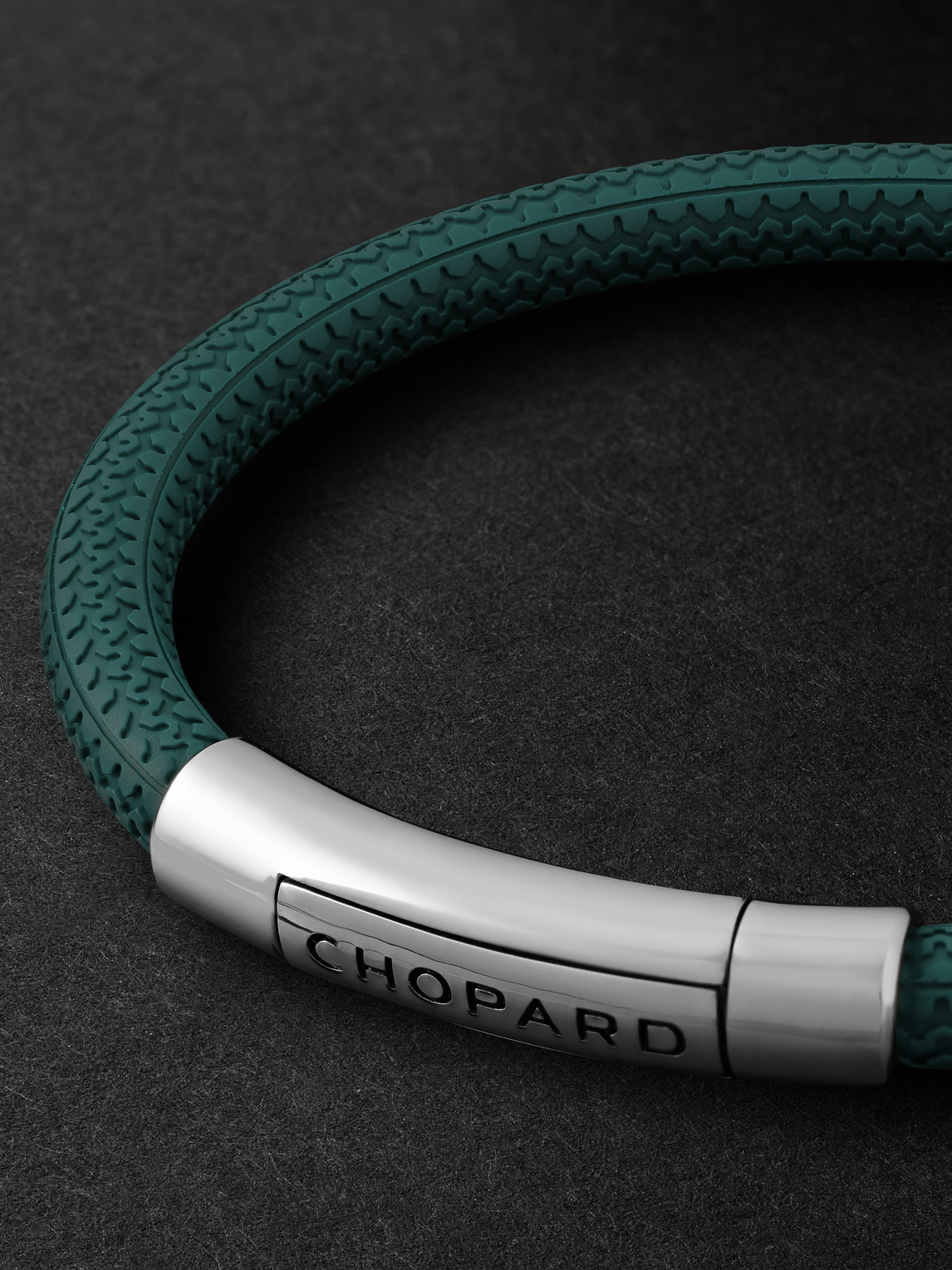 Shop Chopard Classic Racing Rubber And Silver-tone Bracelet In Green