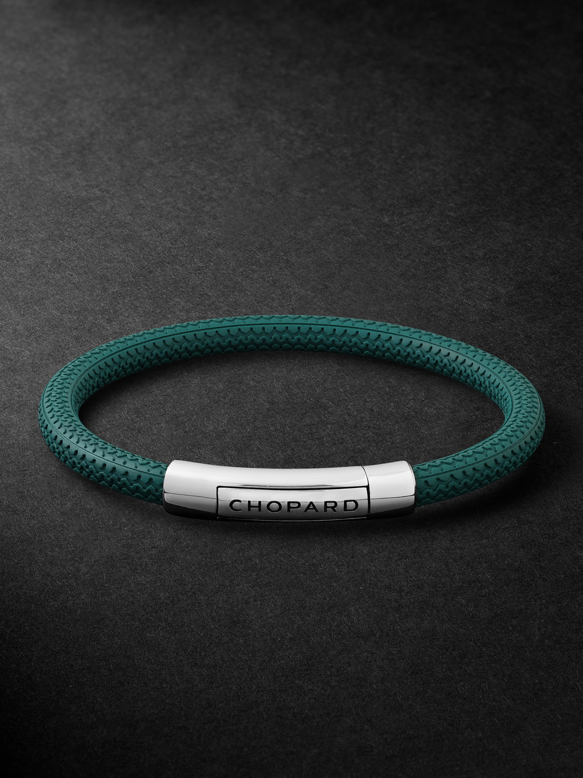 Chopard Classic Racing Rubber And Silver-tone Bracelet In Green