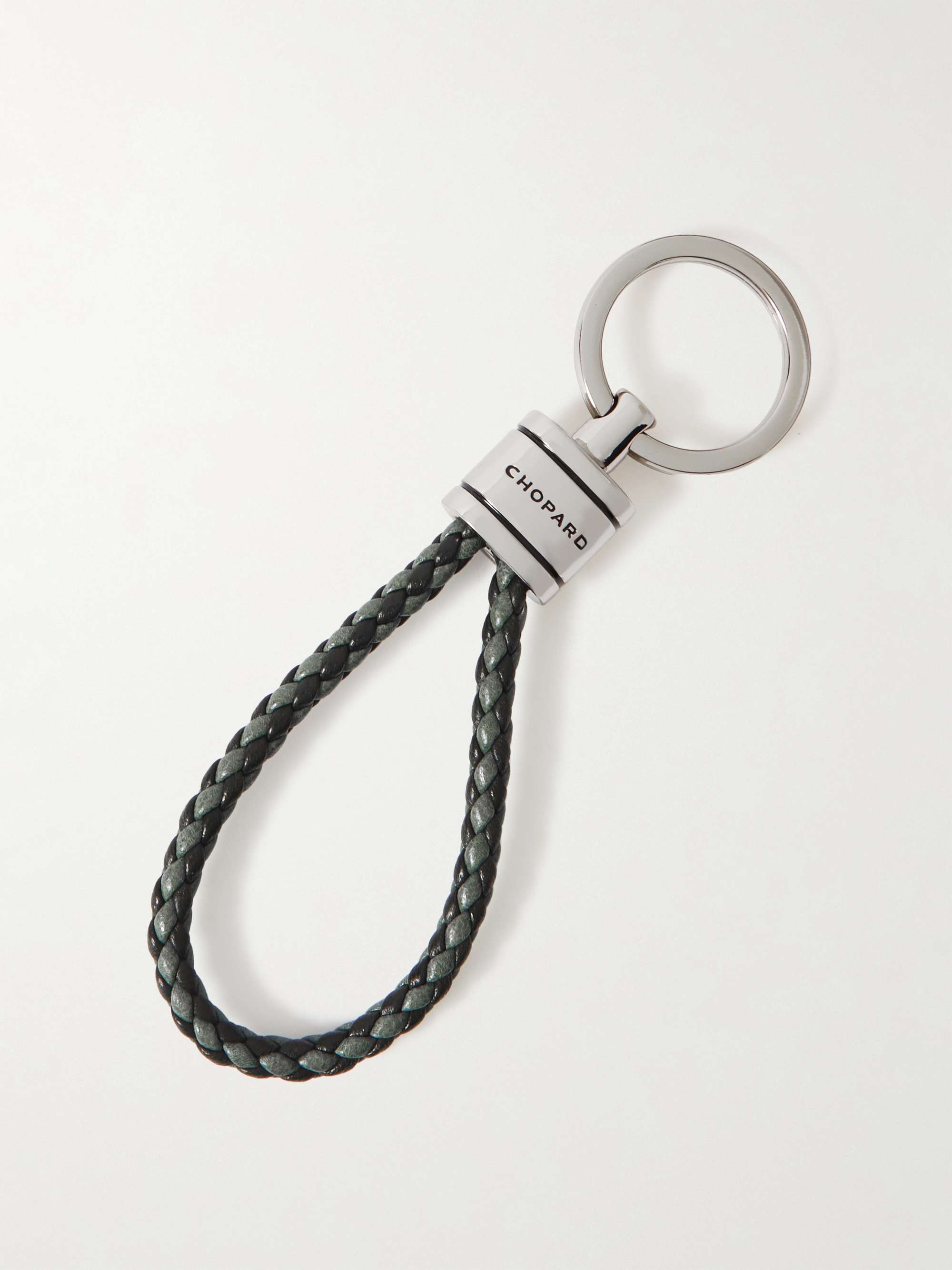 CHOPARD Braided Leather and Silver-Tone Keyring