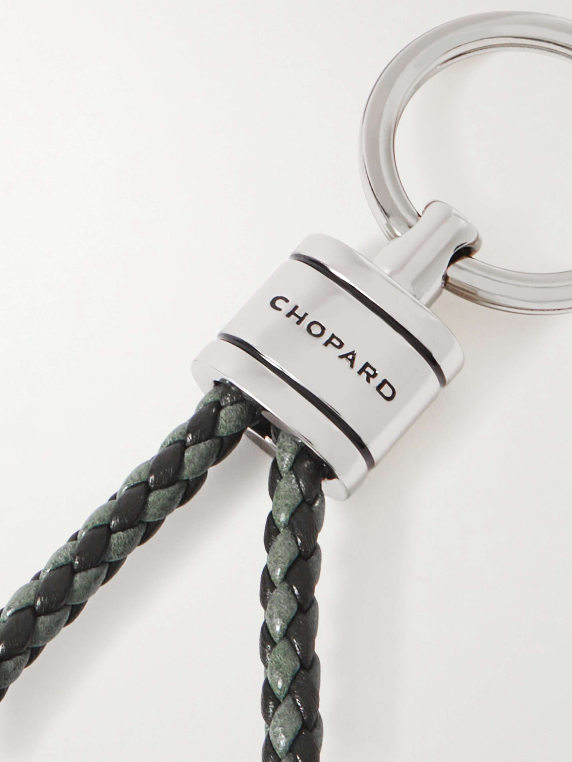 CHOPARD Braided Leather and Silver-Tone Keyring