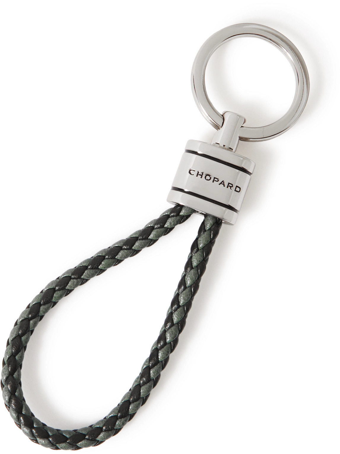 Braided Leather and Silver-Tone Keyring