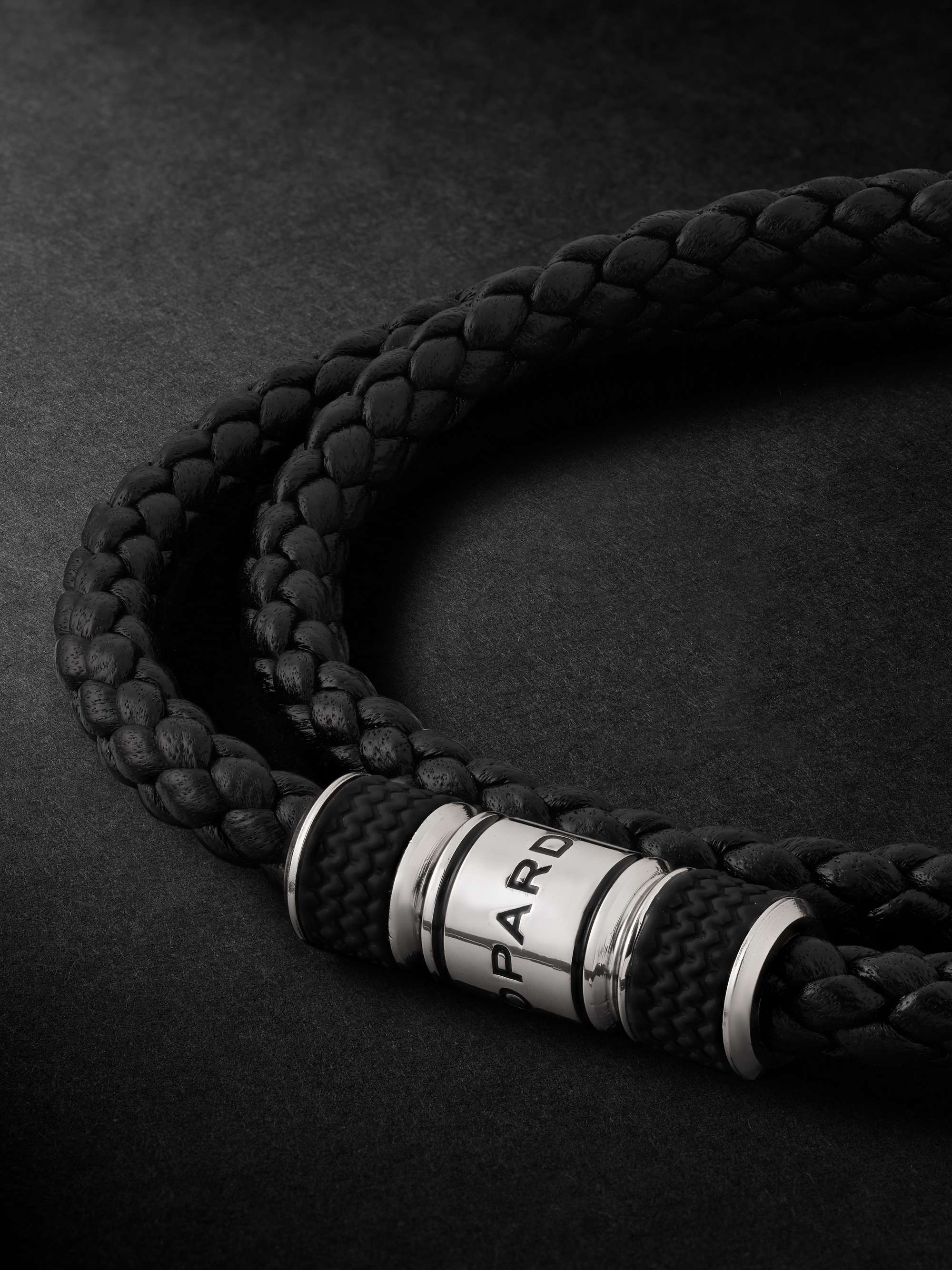 CHOPARD Classic Racing Double Woven Leather and Silver-Tone Bracelet