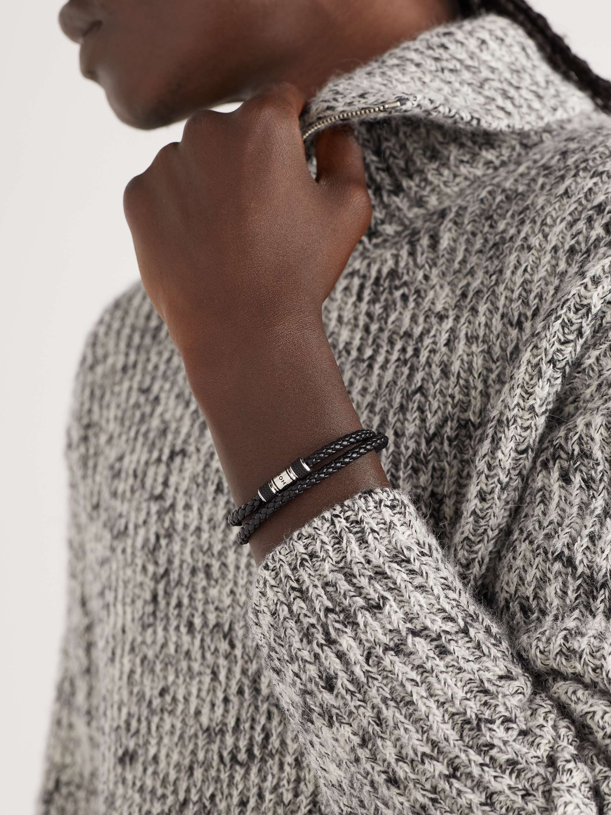 CHOPARD Classic Racing Double Woven Leather and Silver-Tone Bracelet