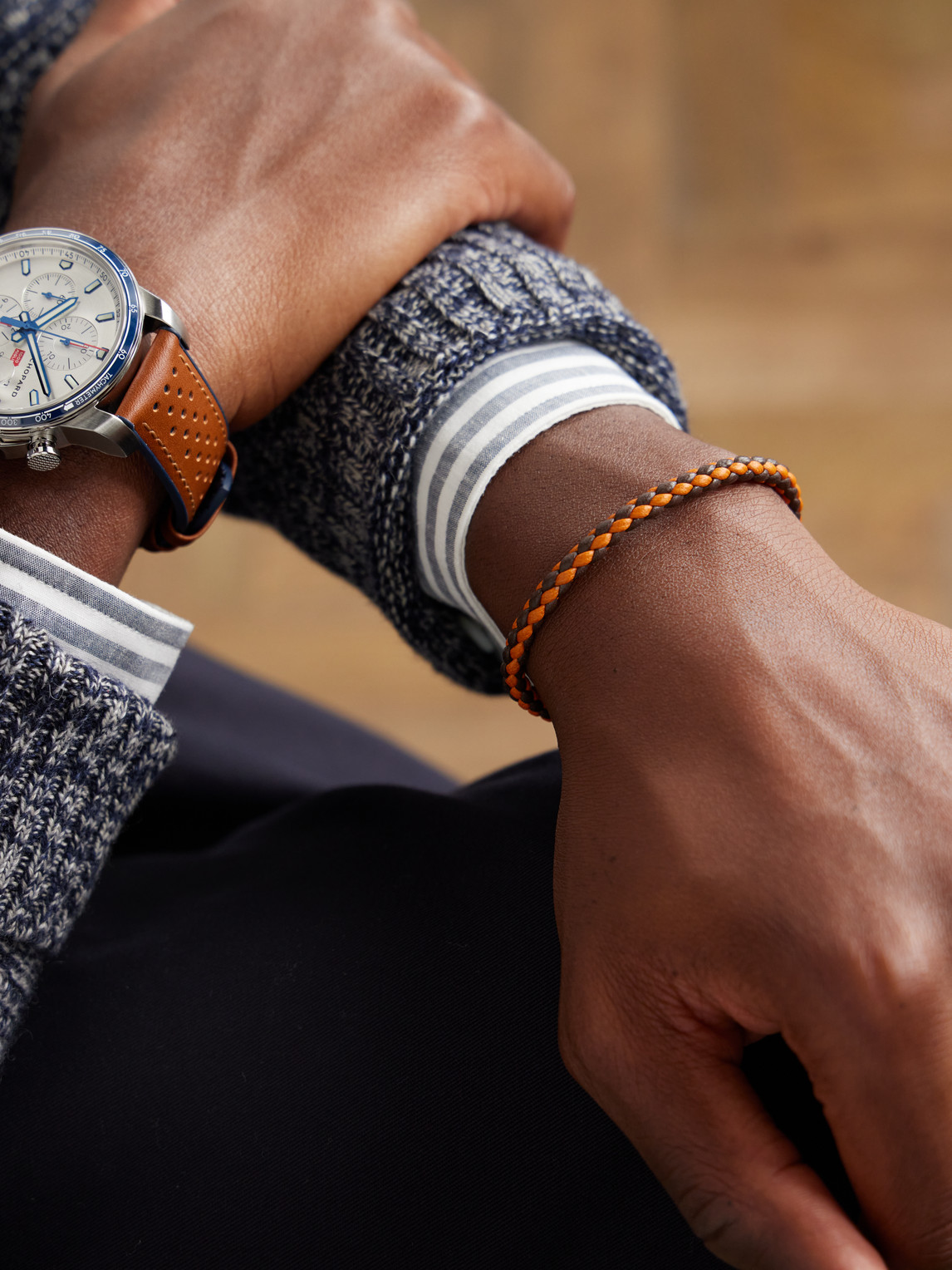 Shop Chopard Classic Racing Woven Leather And Silver-tone Bracelet In Yellow