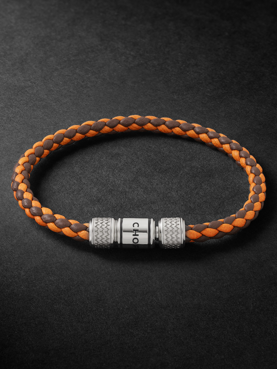 Chopard Classic Racing Woven Leather And Silver-tone Bracelet In Yellow