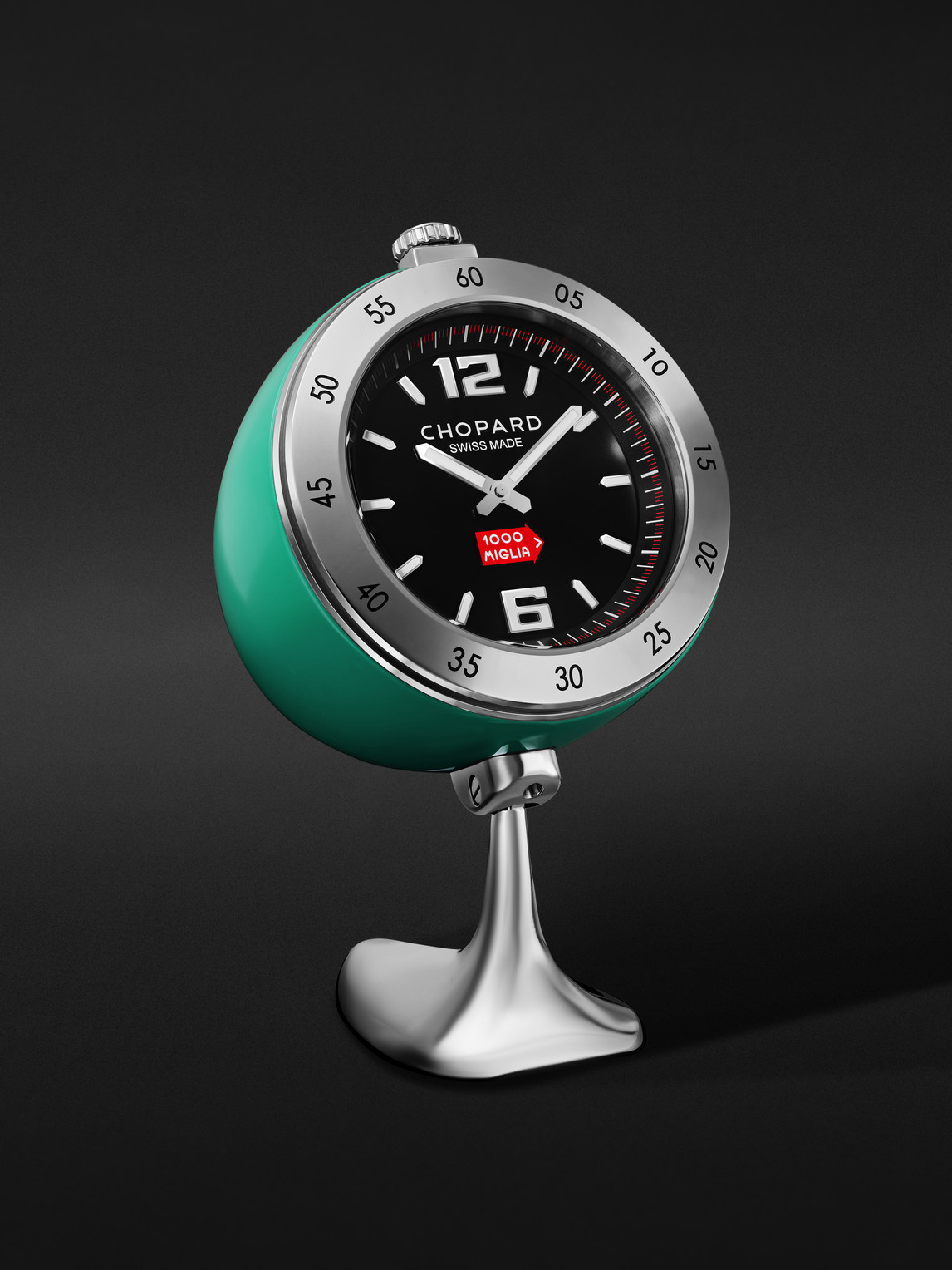 Vintage Racing Stainless Steel Table Clock, Ref. No. 95020-0098