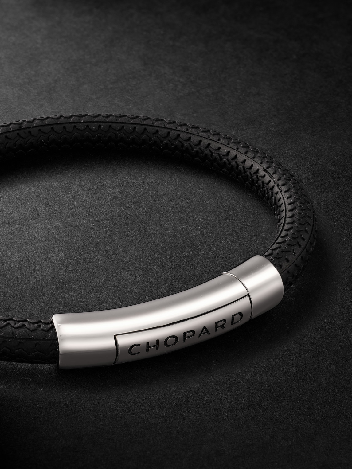 Shop Chopard Classic Racing Rubber And Silver-tone Bracelet In Black