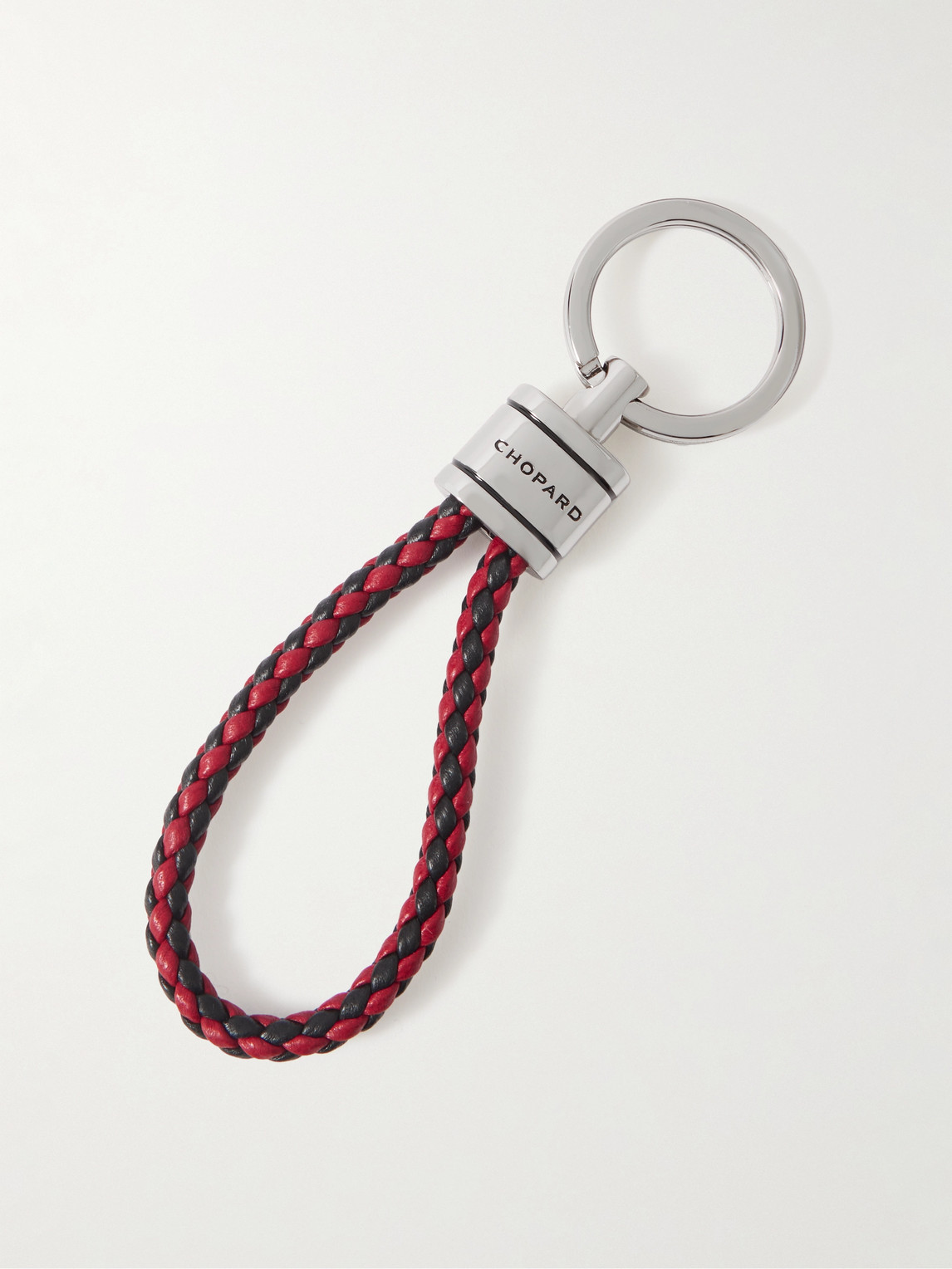 Shop Chopard Braided Leather And Silver-tone Keyring In Red