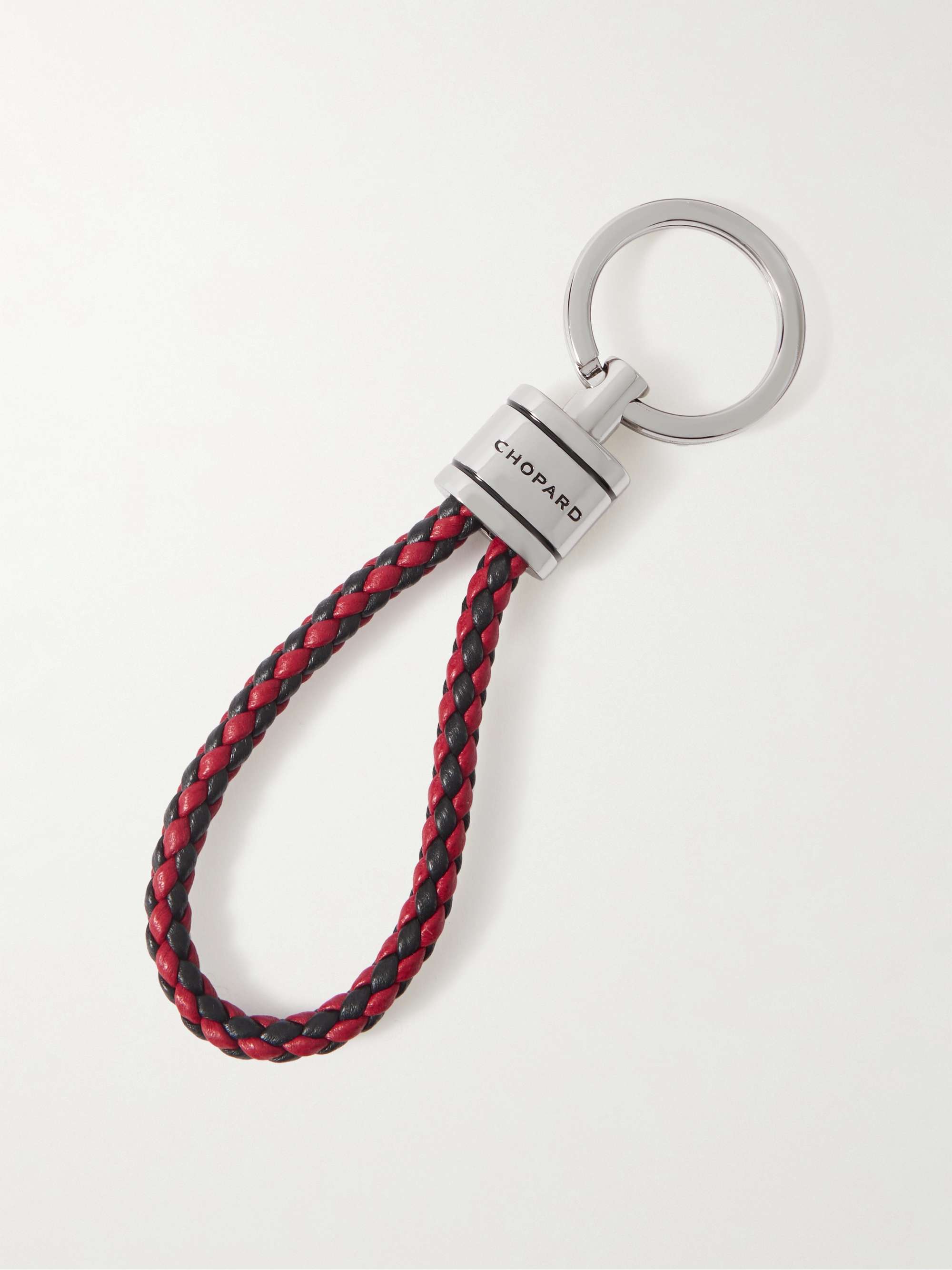 CHOPARD Braided Leather and Silver-Tone Keyring