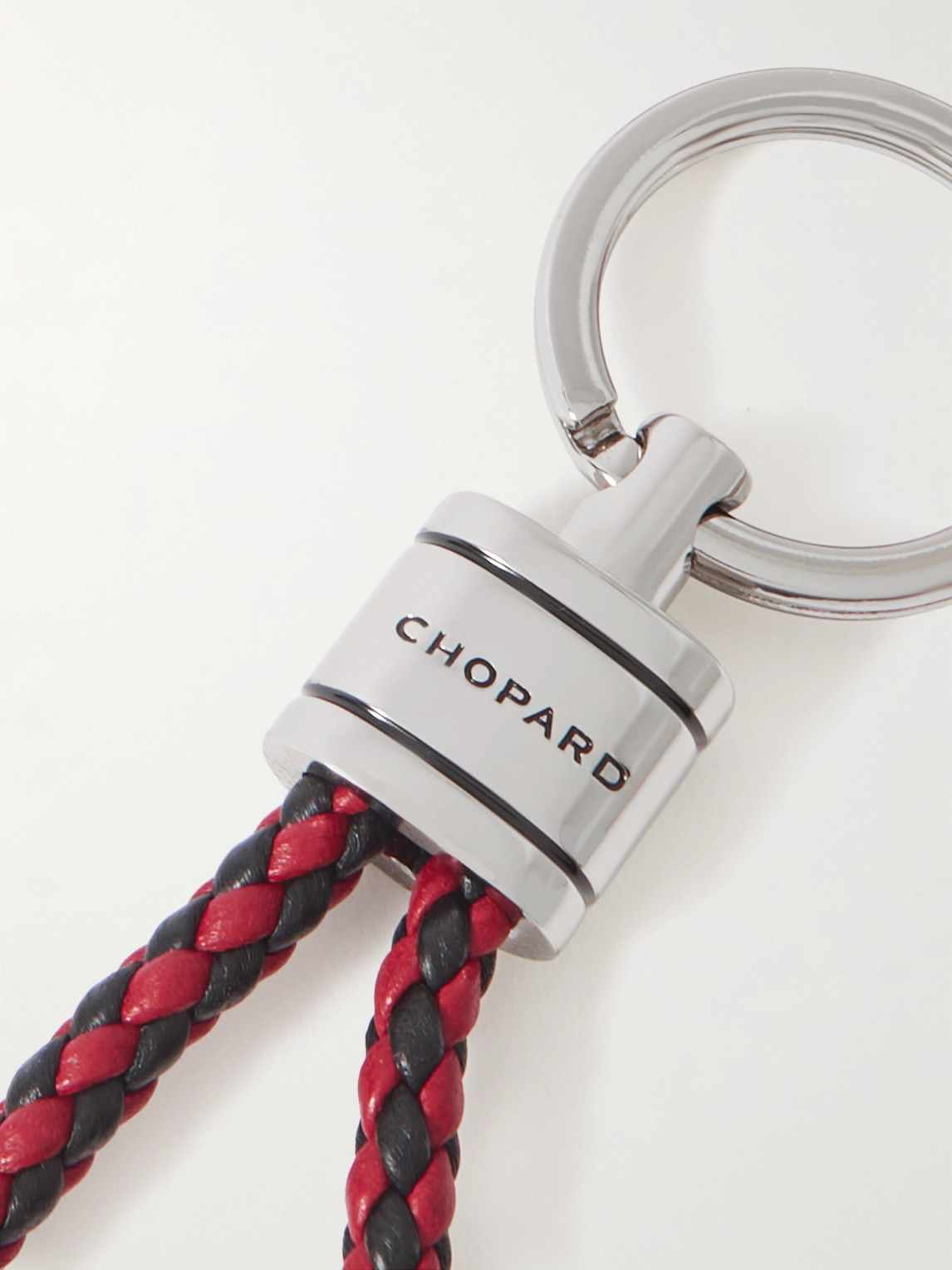 Shop Chopard Braided Leather And Silver-tone Keyring In Red