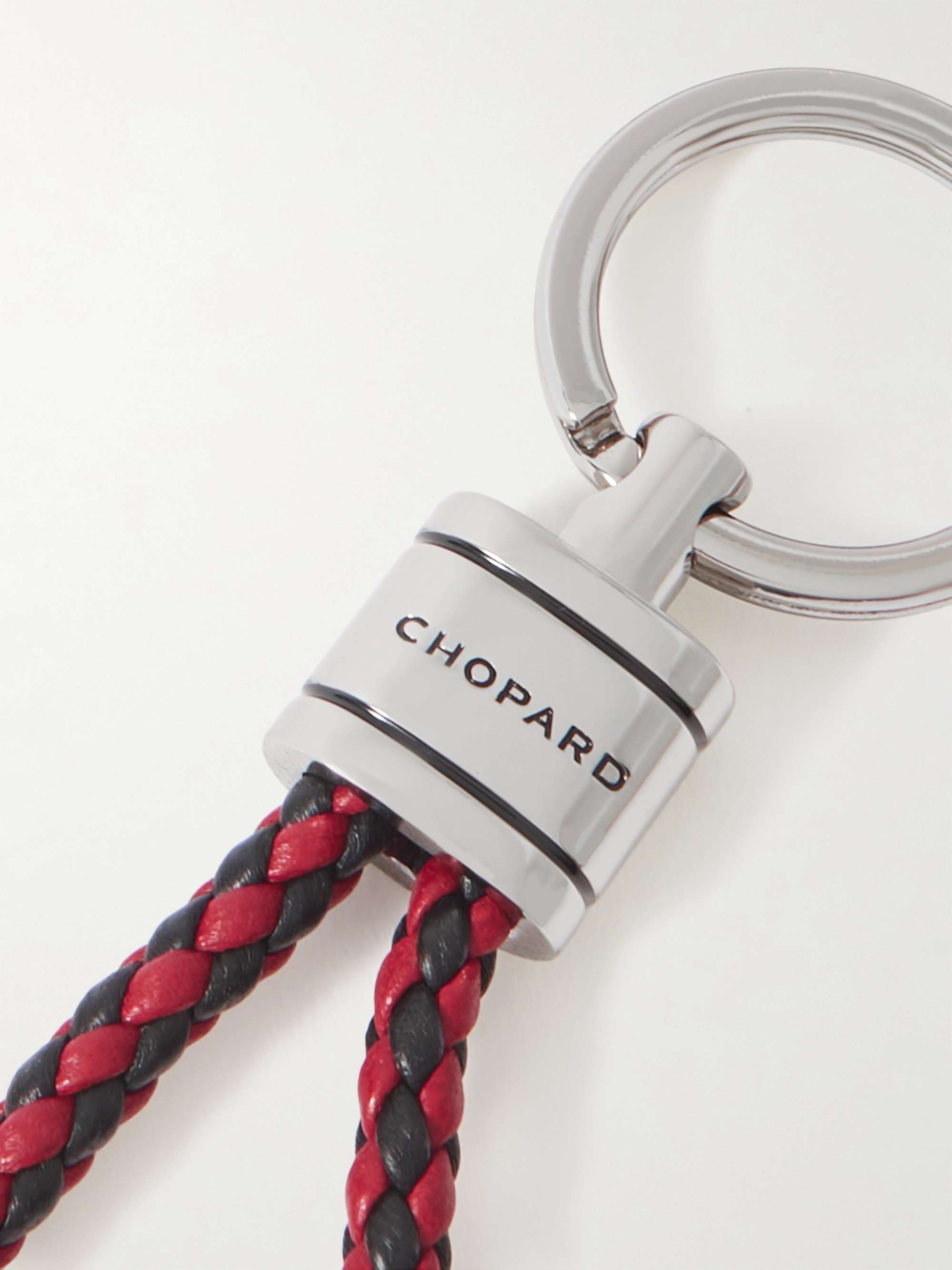 CHOPARD Braided Leather and Silver-Tone Keyring