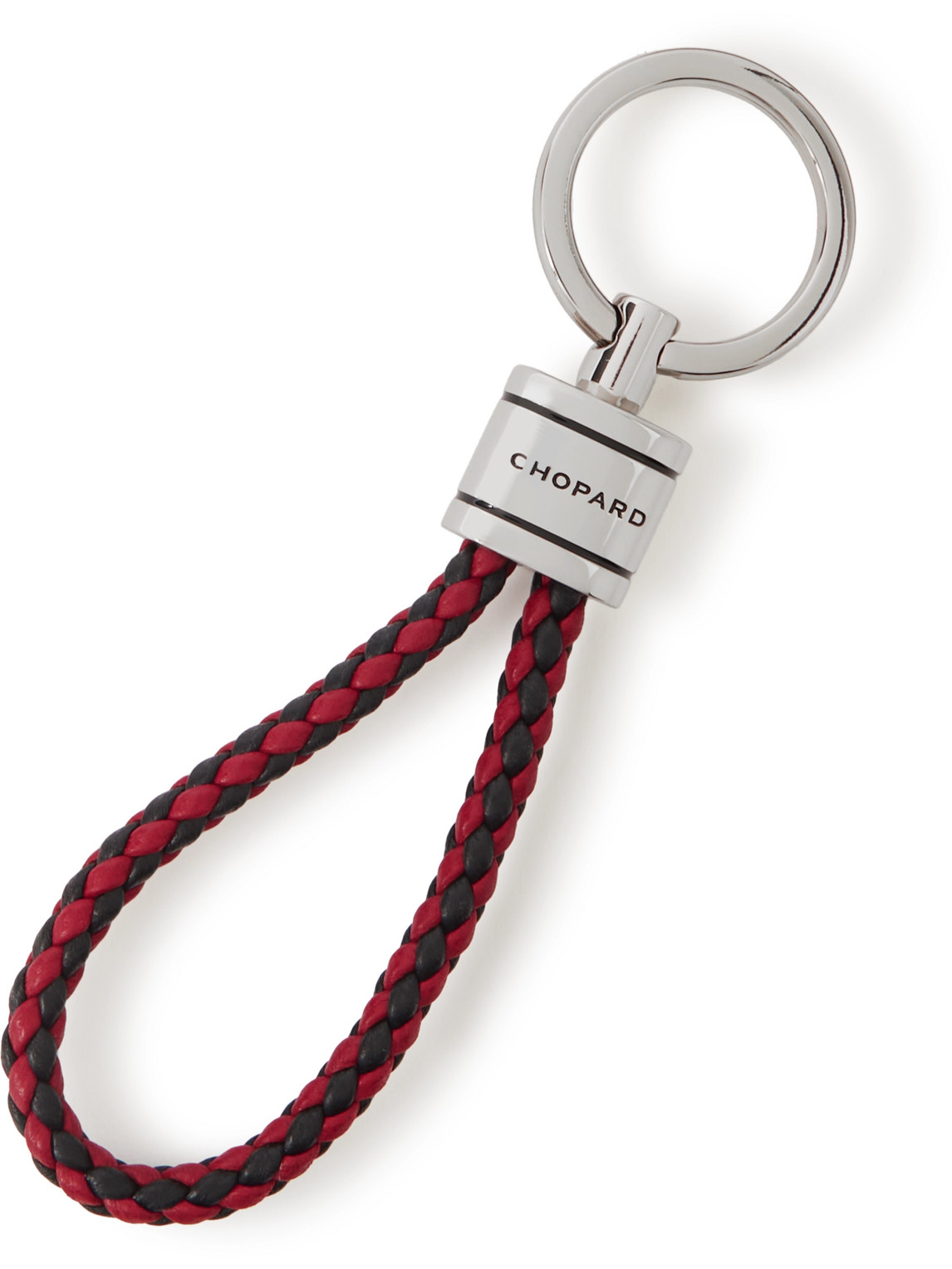 Braided Leather and Silver-Tone Keyring