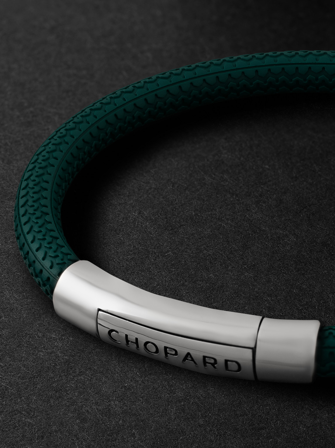 Shop Chopard Classic Racing Rubber And Silver-tone Bracelet In Green