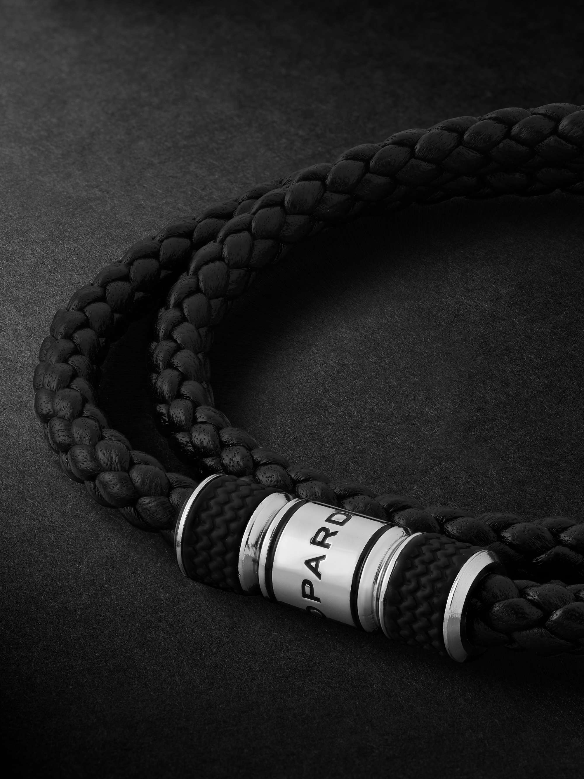 CHOPARD Classic Racing Double Woven Leather and Silver-Tone Bracelet