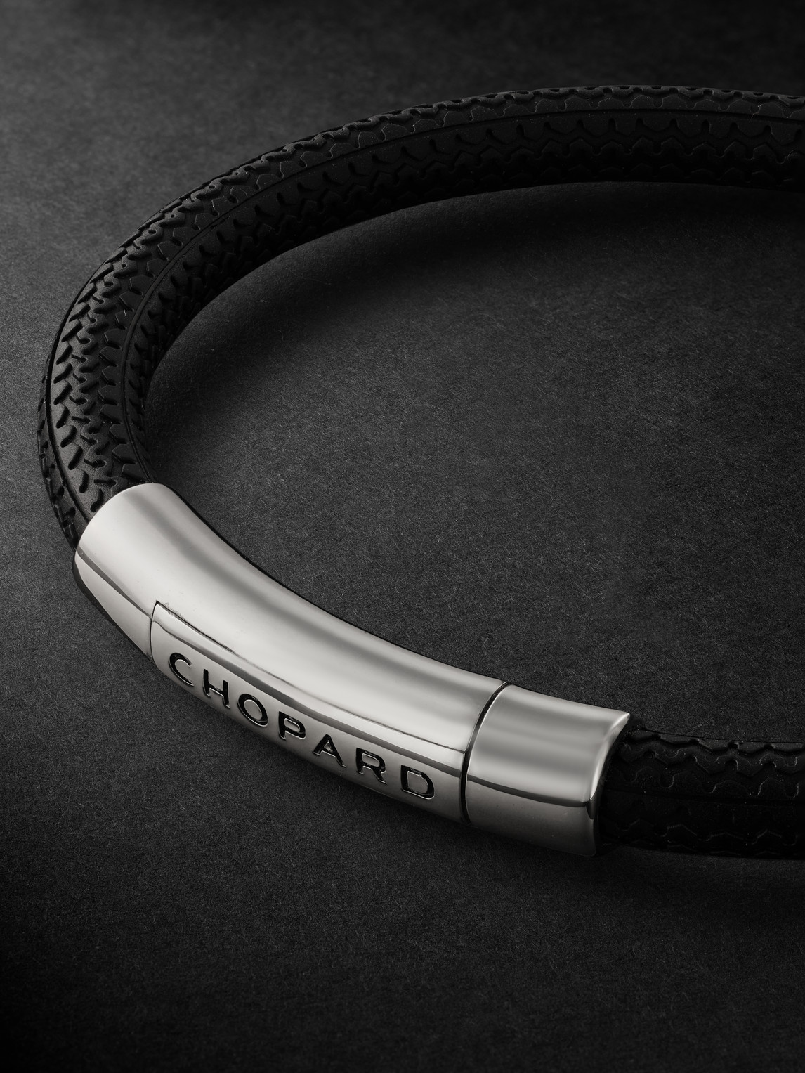 Shop Chopard Classic Racing Rubber And Silver-tone Bracelet In Black