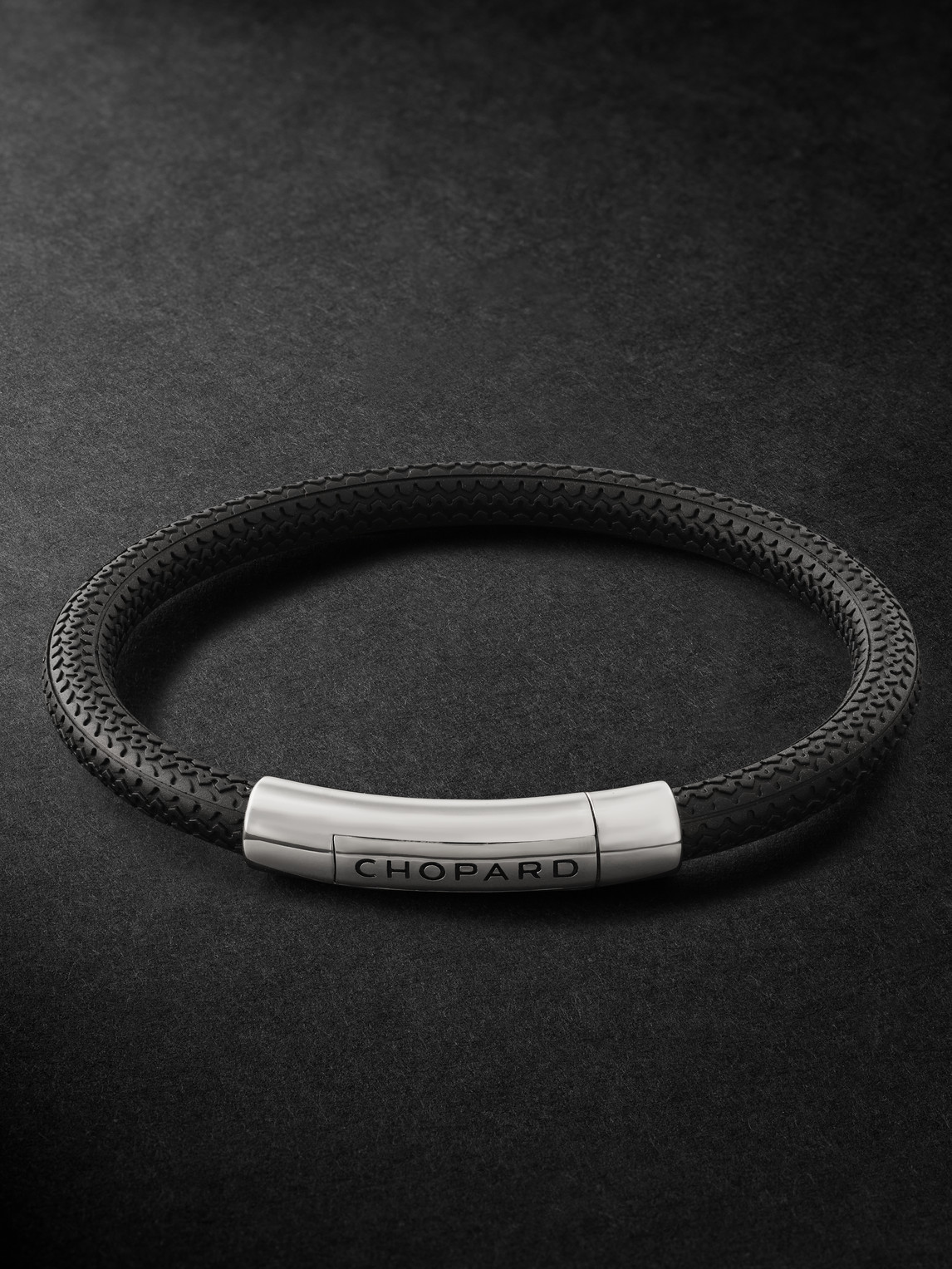 Chopard Classic Racing Rubber And Silver-tone Bracelet In Black