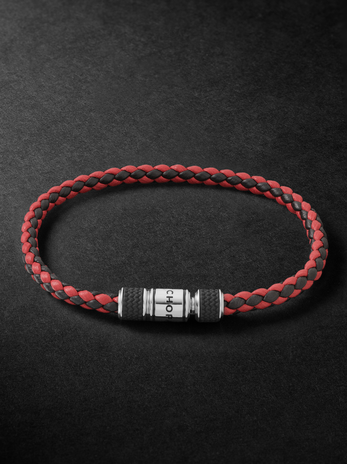 Chopard Classic Racing Woven Leather And Silver-tone Bracelet In Red