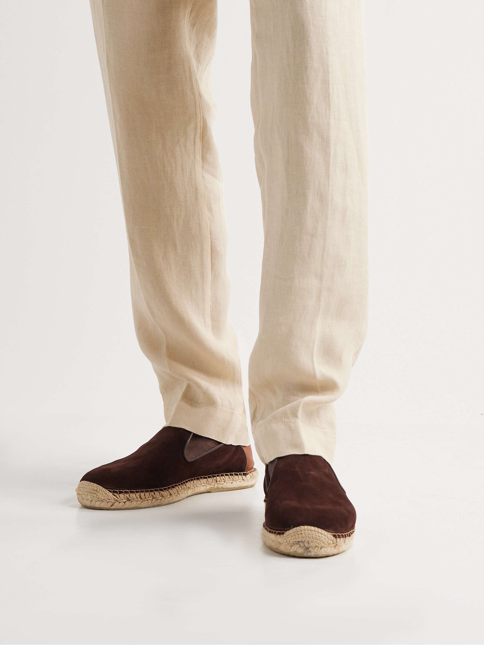 FRESCOBOL CARIOCA Veluso Collapsible-Heel Leather-Trimmed Suede Espadrilles