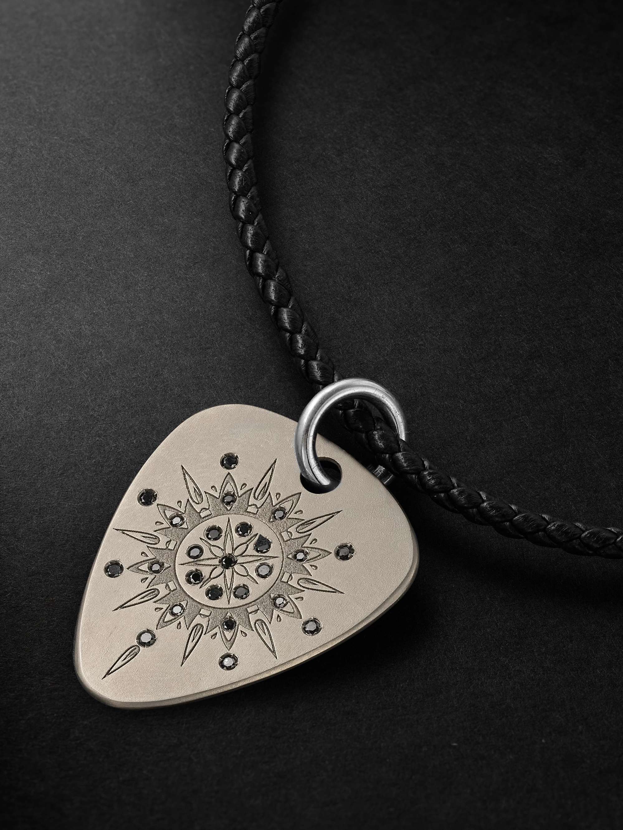 JENNY DEE JEWELRY Strength Mandalic Titanium, Leather and Diamond Necklace