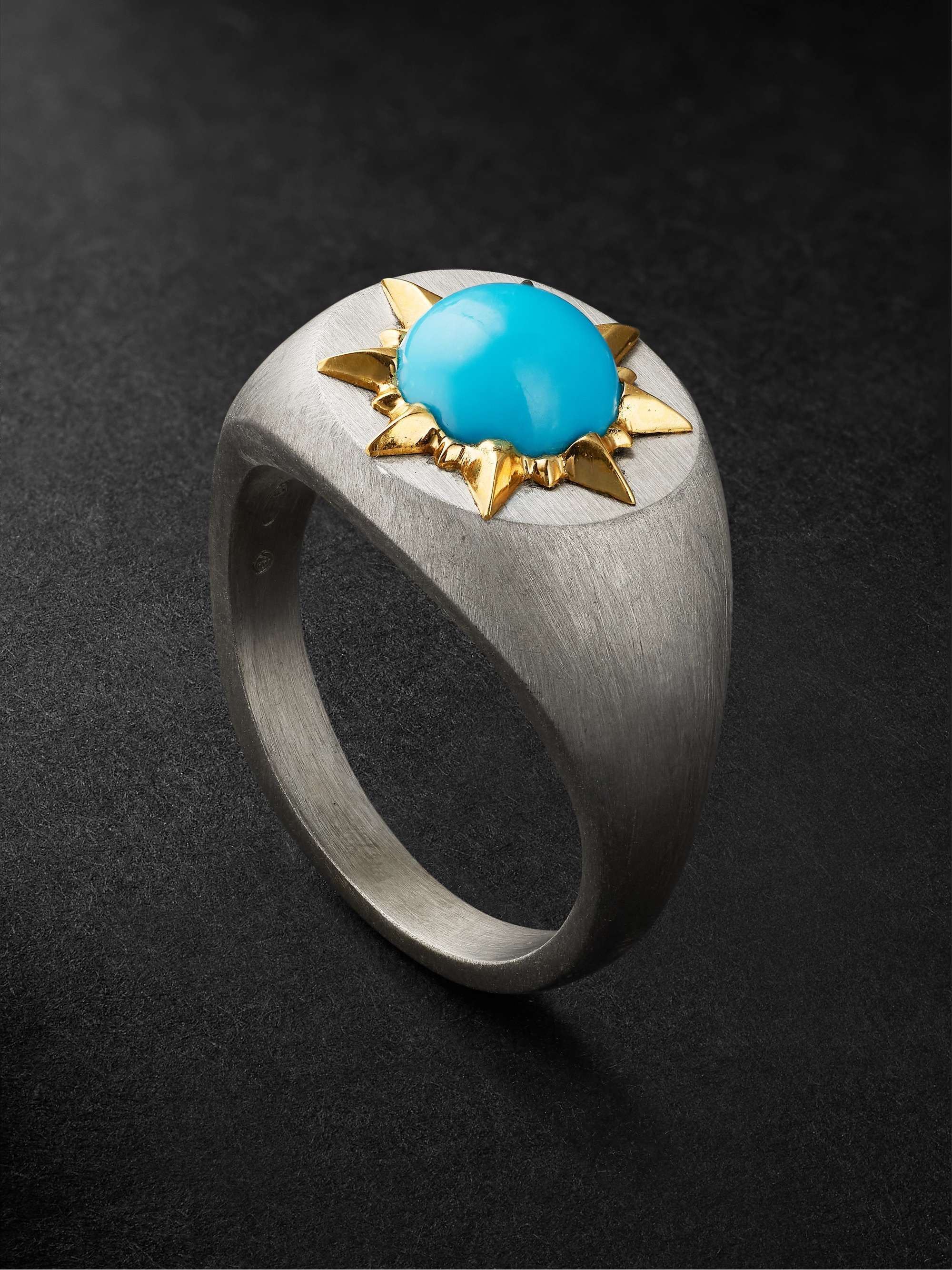 JENNY DEE JEWELRY Sunshine Brushed Sterling Silver, 18-Karat Gold and Turquoise Signet Ring