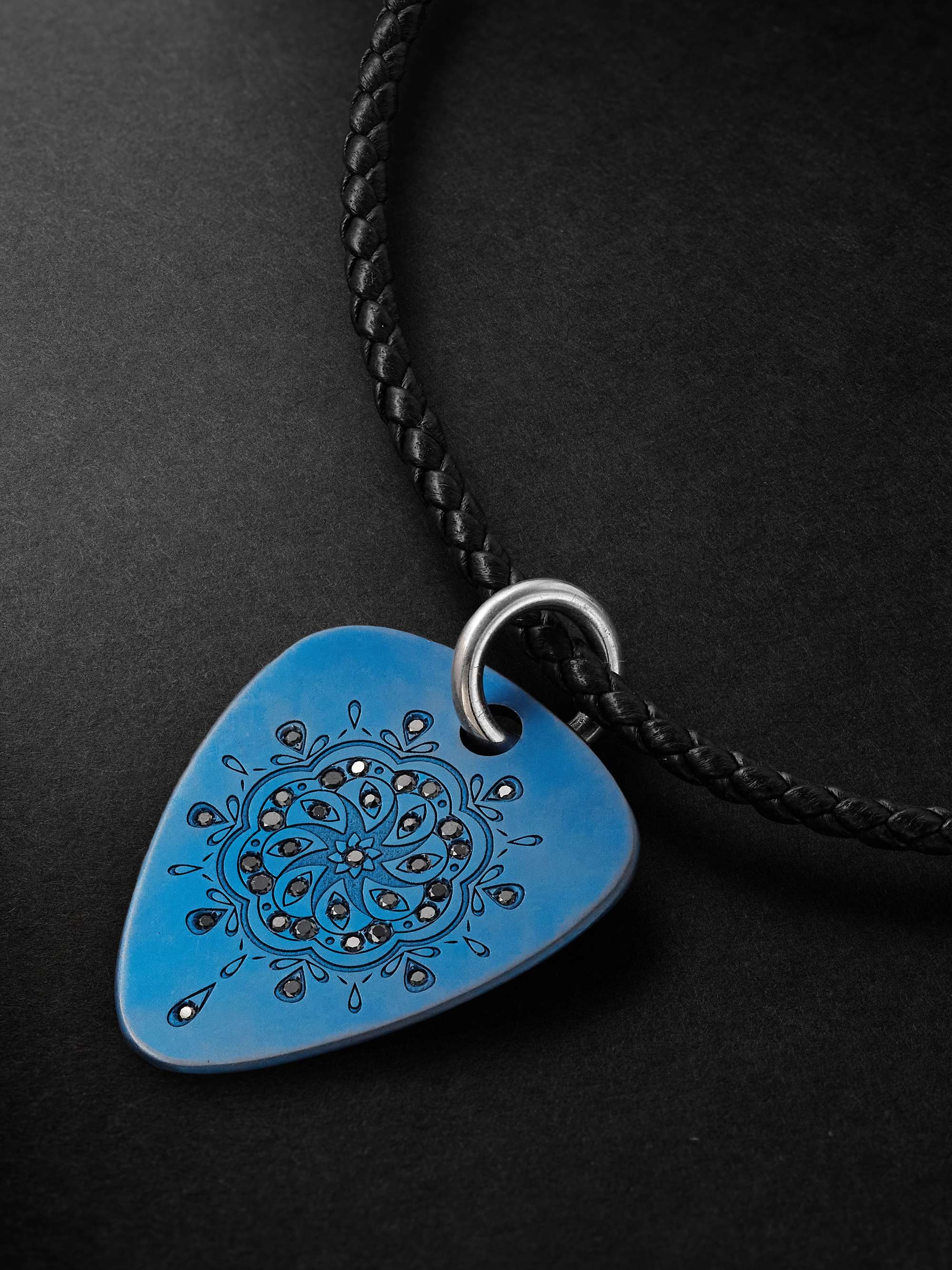JENNY DEE JEWELRY Strength Mandalic Titanium, Leather and Diamond Necklace