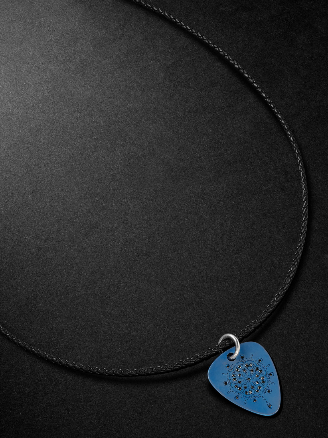 Jenny Dee Jewelry Intuition Mandalic Titanium, Leather And Diamond Necklace In Blue