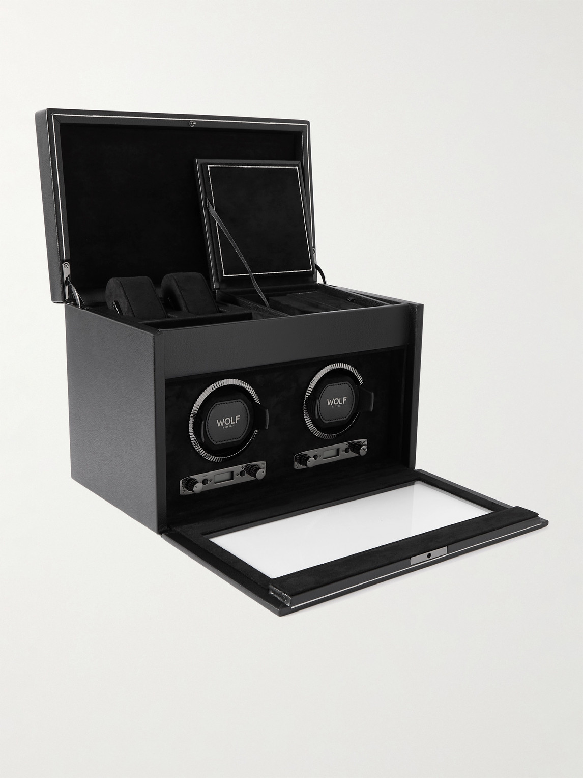 Shop Wolf Pebble-grain Vegan Leather Double Watch-winder In Black