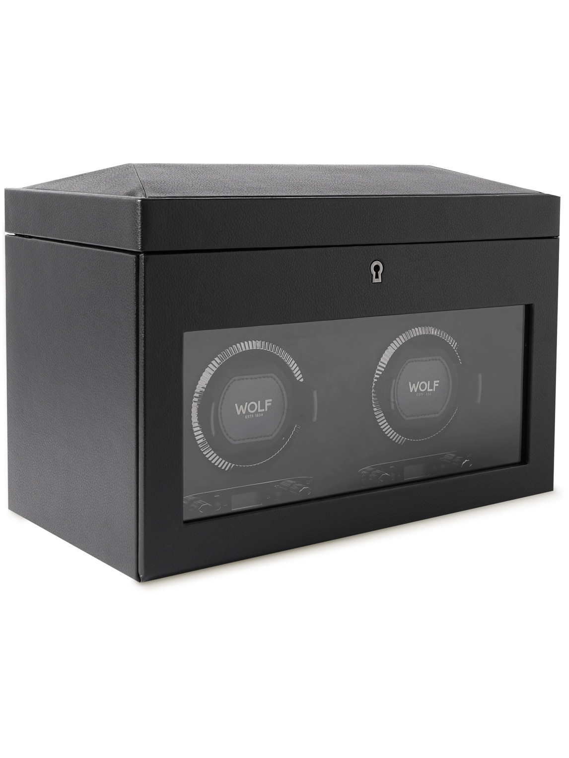 Wolf Pebble-grain Vegan Leather Double Watch-winder In Black