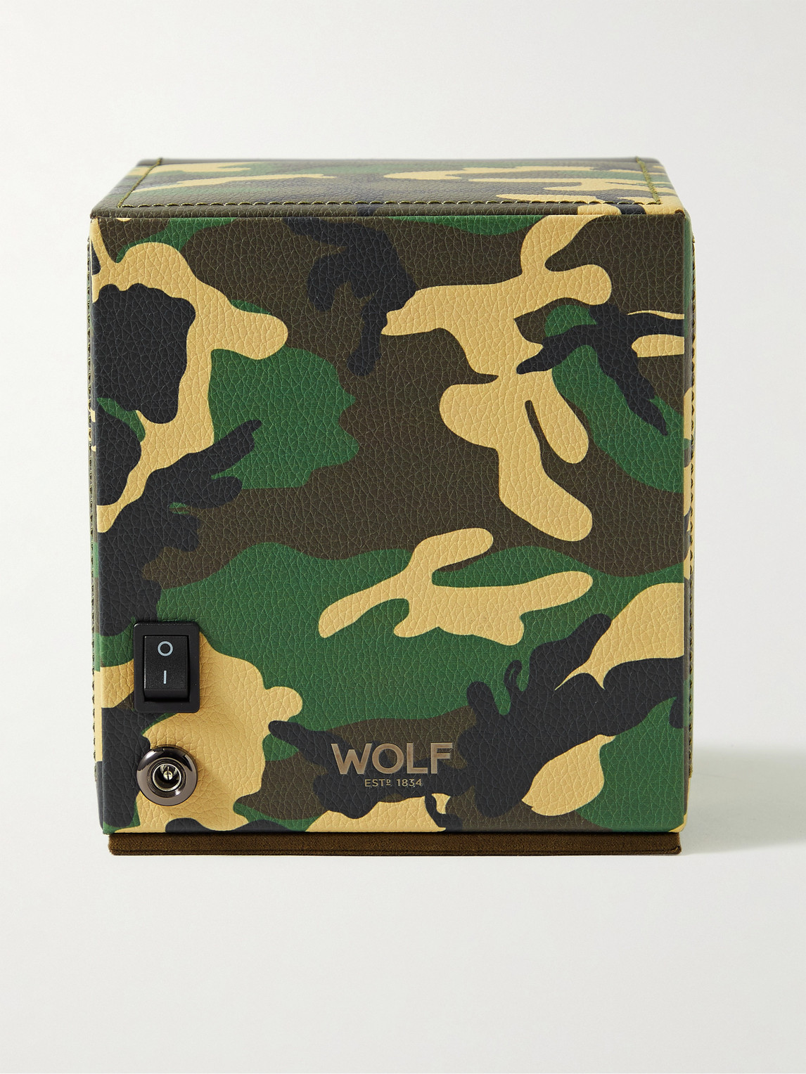 Shop Wolf Elements Cub Camouflage-print Full-grain Vegan Leather Single Watch Winder In Brown