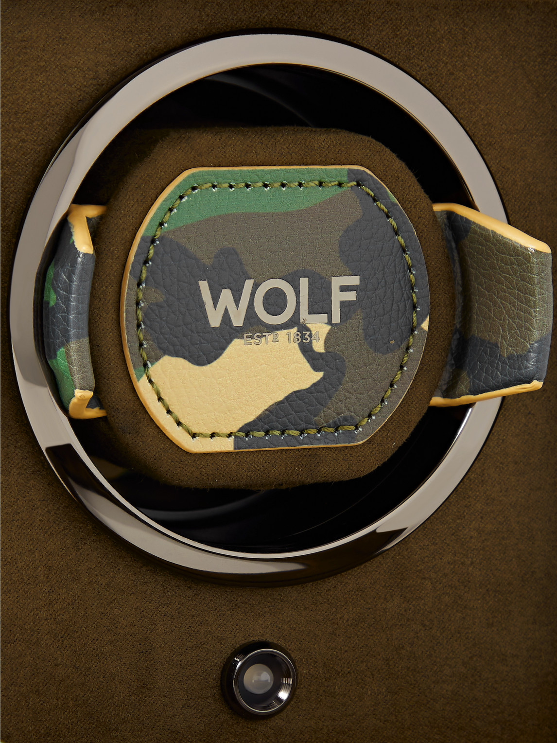 Shop Wolf Elements Cub Camouflage-print Full-grain Vegan Leather Single Watch Winder In Brown