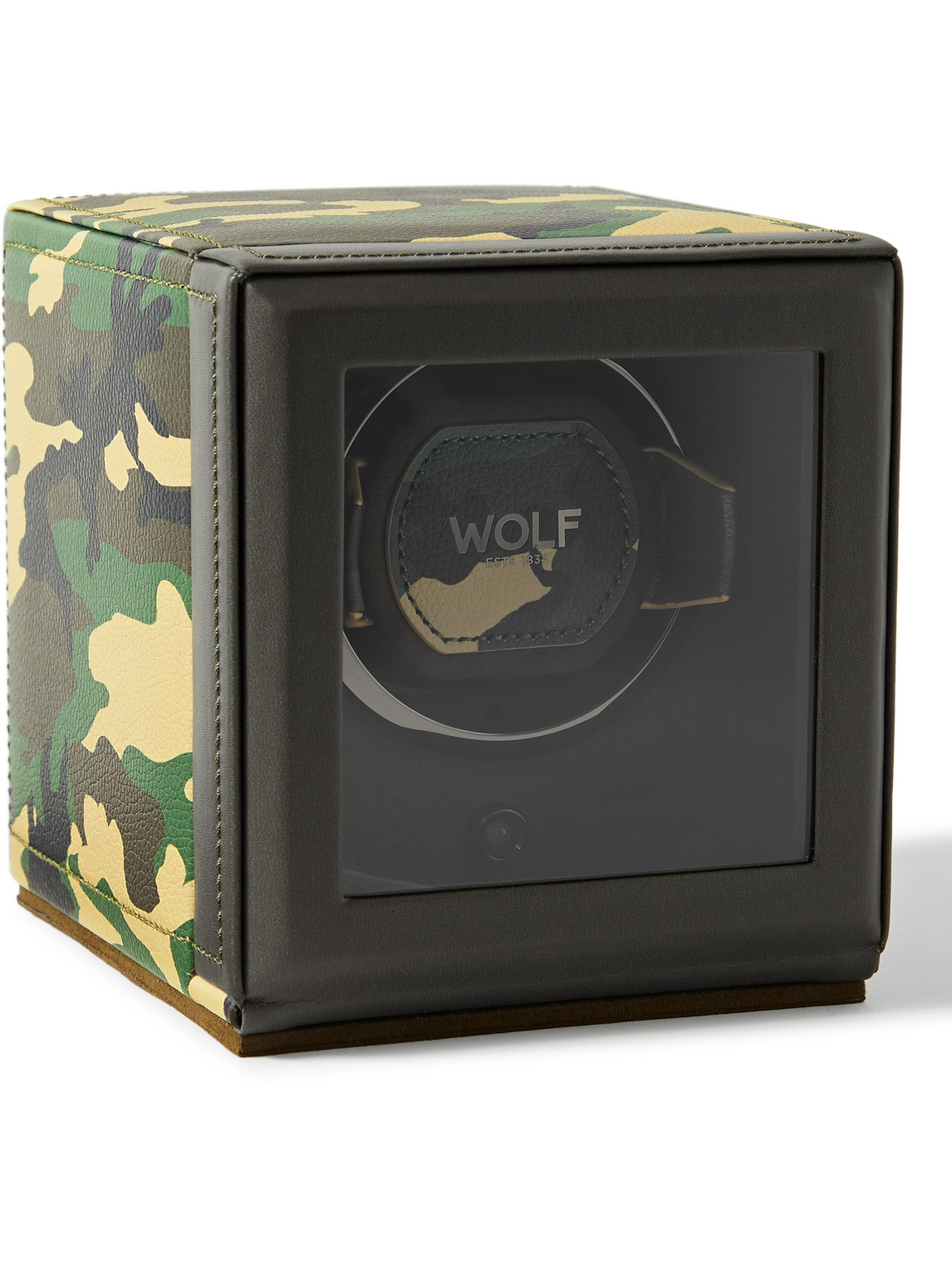Wolf Elements Cub Camouflage-print Full-grain Vegan Leather Single Watch Winder In Brown