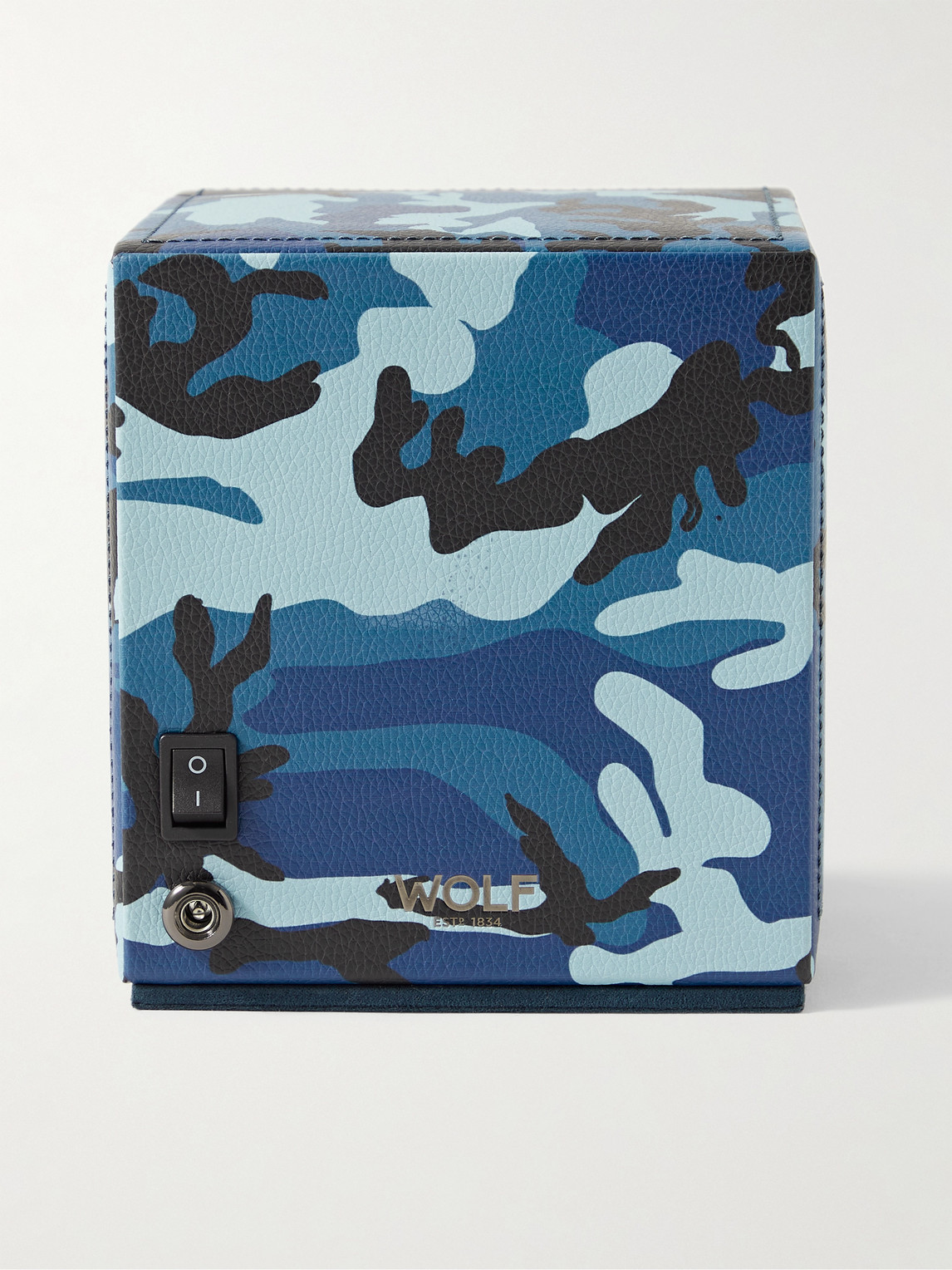 Shop Wolf Elements Cub Camouflage-print Full-grain Vegan Leather Single Watch Winder In Blue