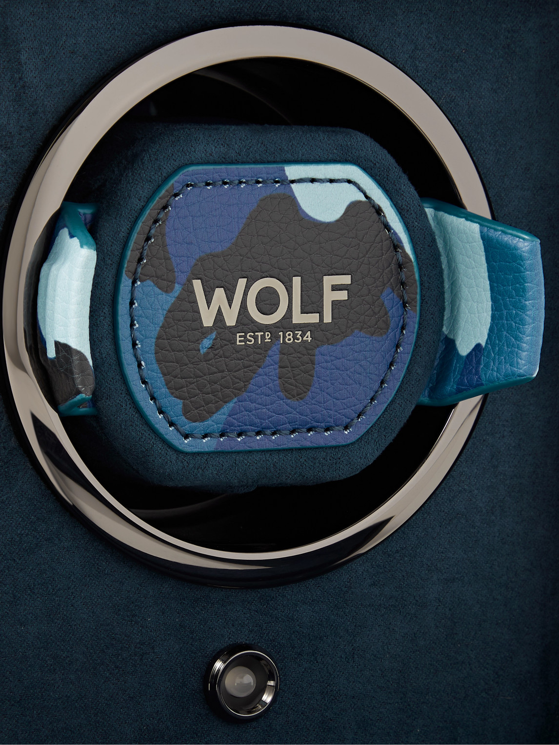 Shop Wolf Elements Cub Camouflage-print Full-grain Vegan Leather Single Watch Winder In Blue