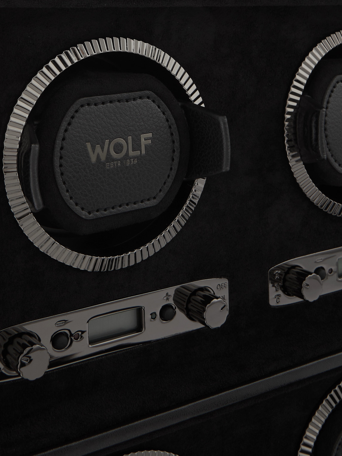 Shop Wolf British Racing Pebble-grain Vegan Leather Four-piece Watch Winder In Black