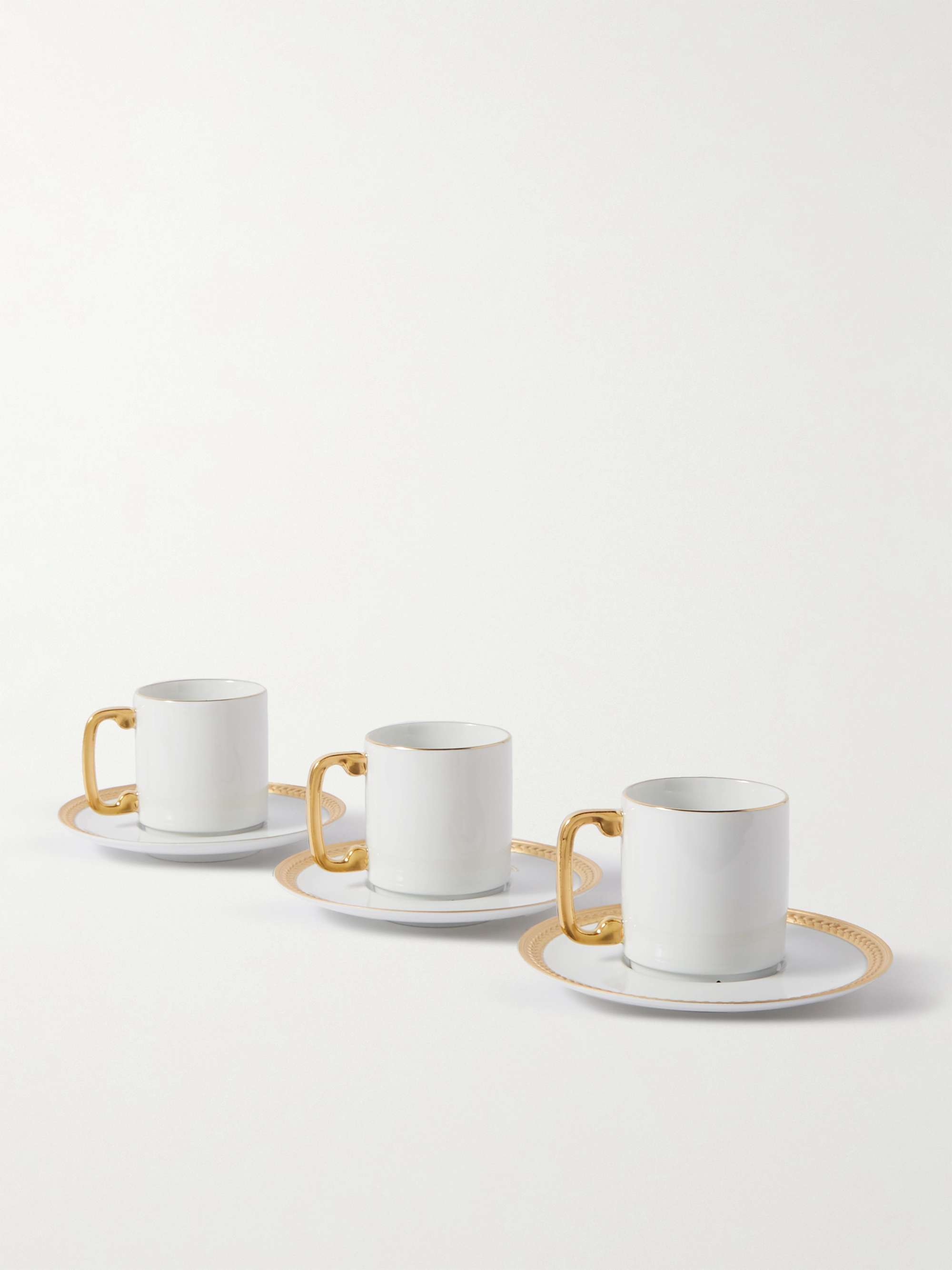 L'OBJET Soie Tressée Set of Six 24-Karat Gold Porcelain Espresso