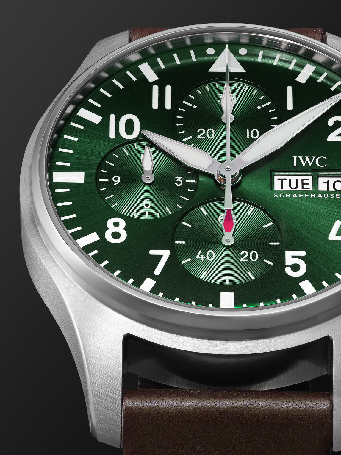 Shop Iwc Schaffhausen Pilot's Automatic Chronograph 43mm Stainless Steel And Leather Watch, Ref. No. Iw378005 In Green