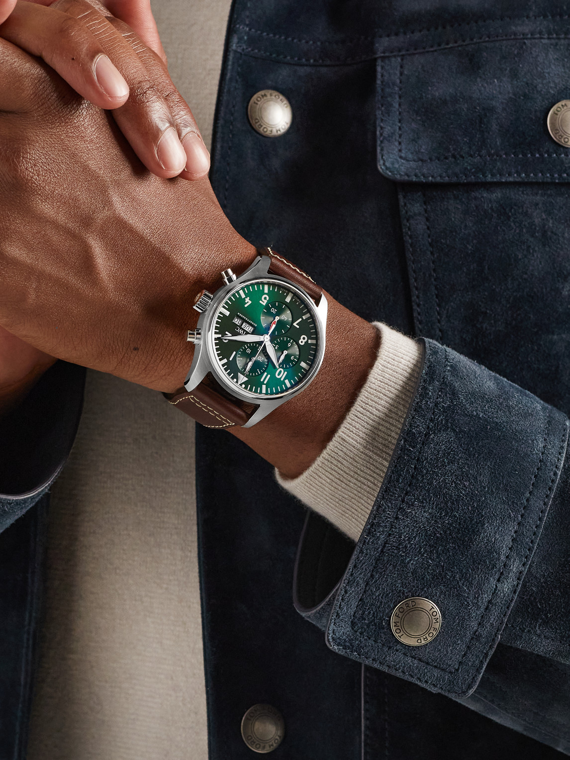 Shop Iwc Schaffhausen Pilot's Automatic Chronograph 43mm Stainless Steel And Leather Watch, Ref. No. Iw378005 In Green