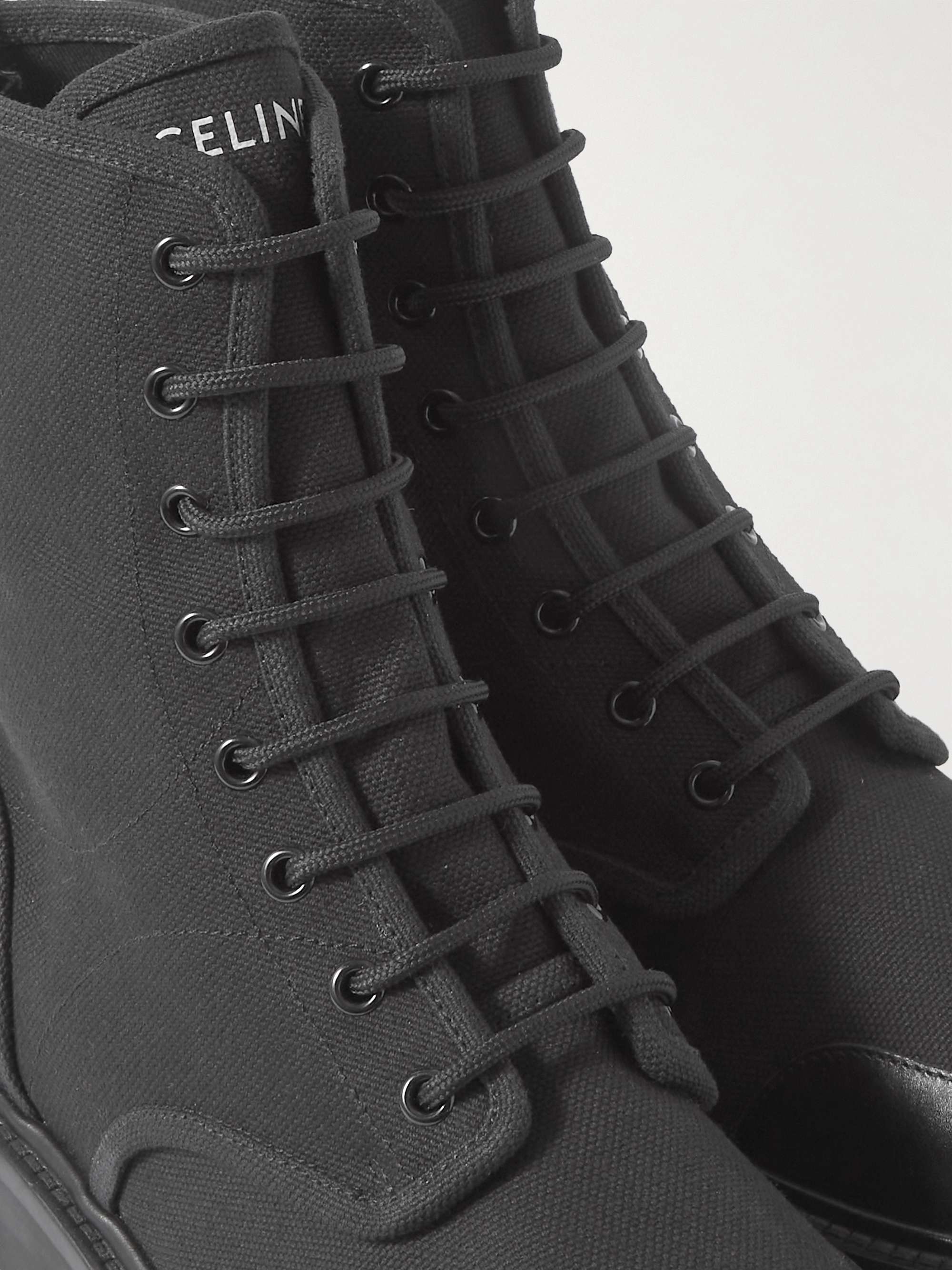 CELINE HOMME Leather-Trimmed Canvas Boots