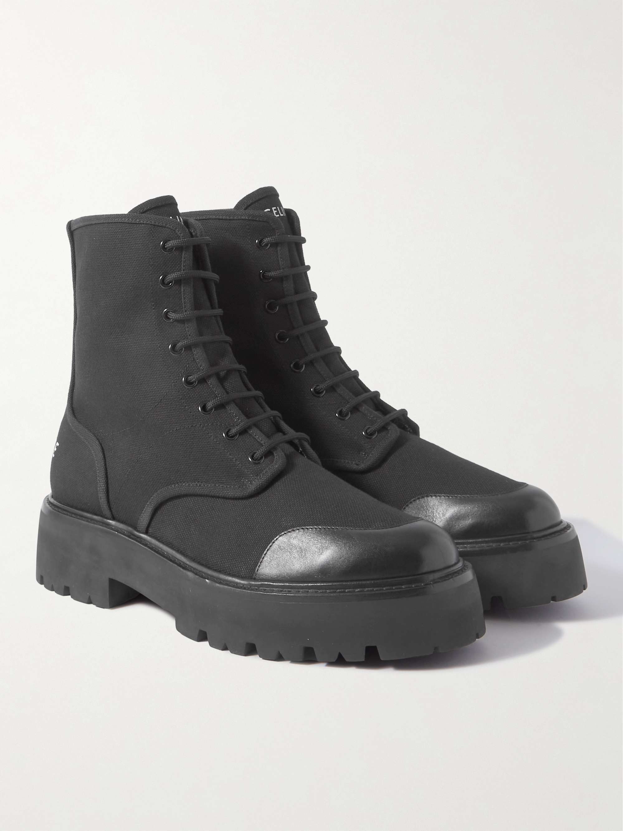 CELINE Leather-Trimmed Canvas Boots