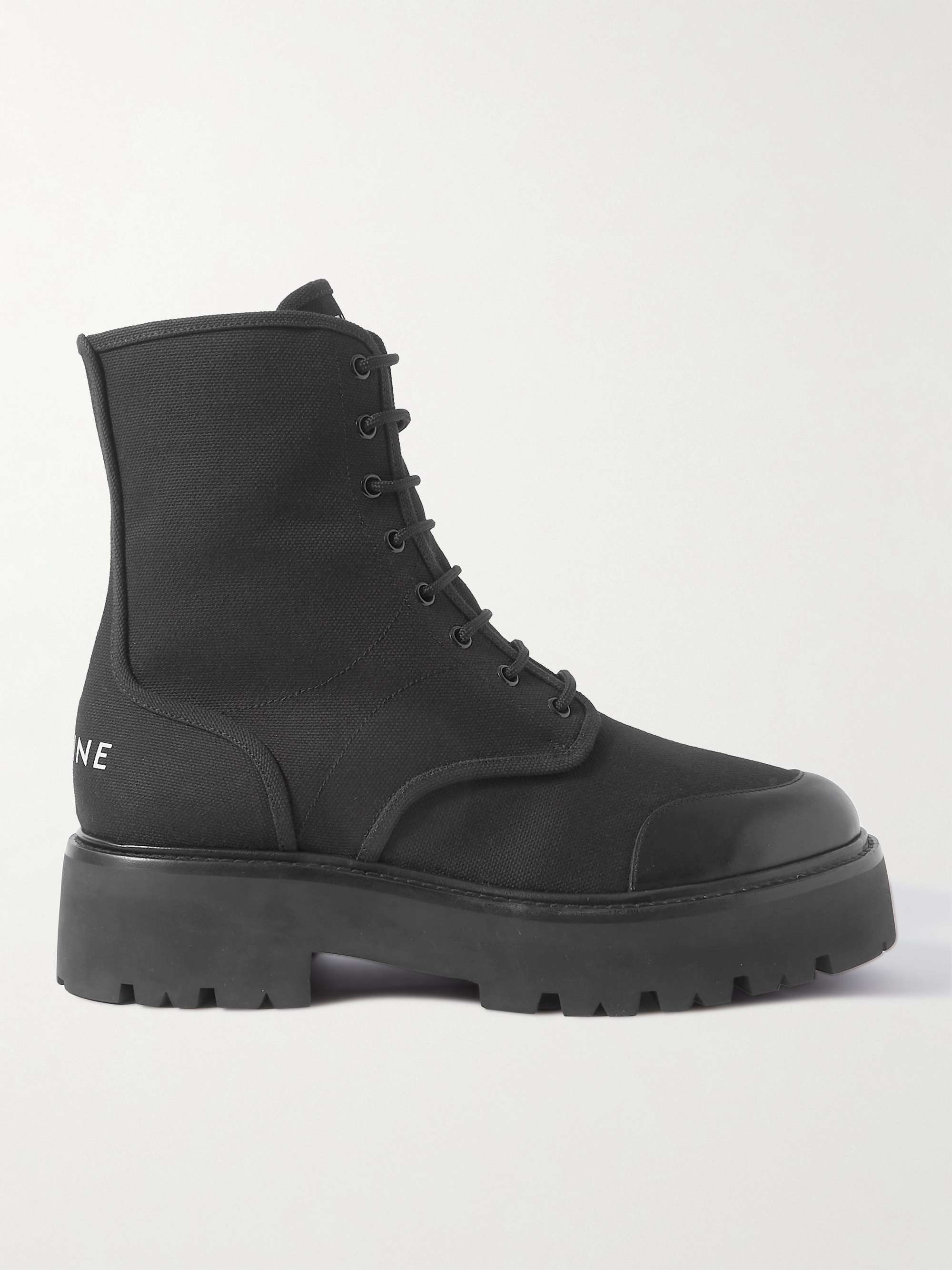 CELINE HOMME Leather-Trimmed Canvas Boots