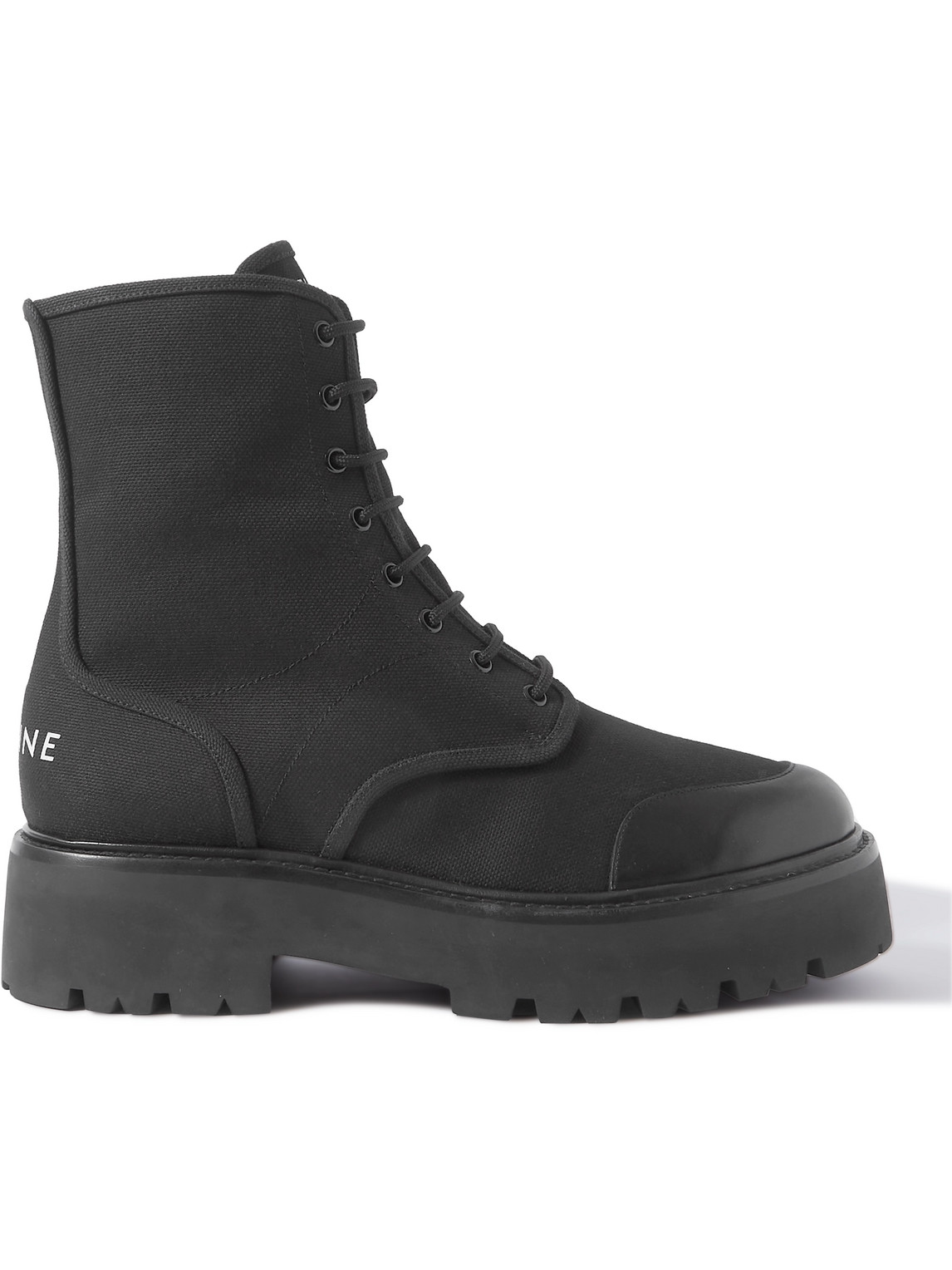 Celine Leathertrimmed Canvas Boots In Black ModeSens