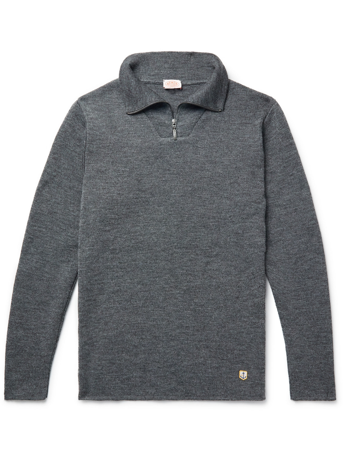 Armor-lux Guisseny Slim-fit Logo-appliquéd Wool Half-zip Sweater In Gray