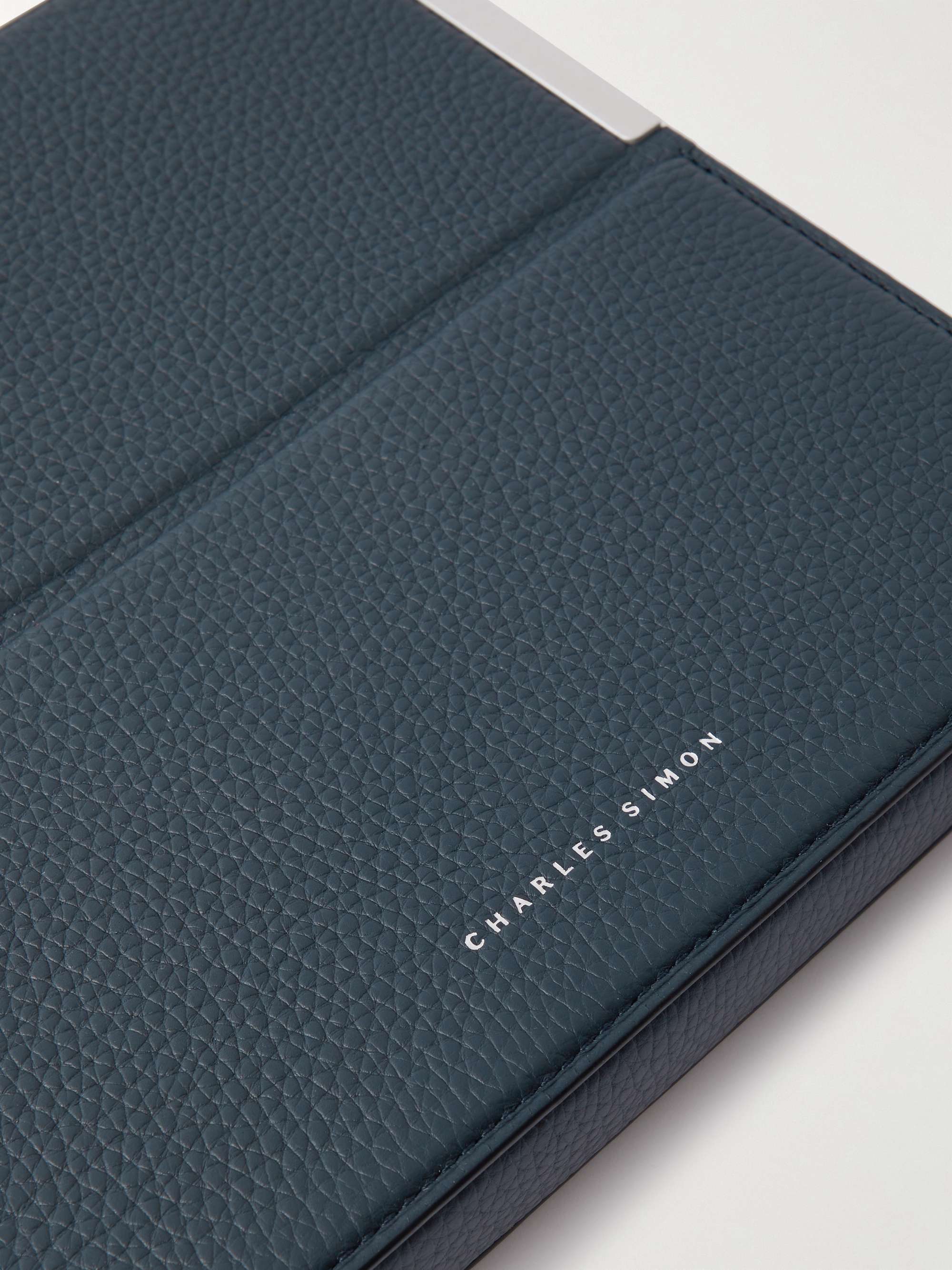 CHARLES SIMON Logo-Print Full-Grain Leather and Silver-Tone Travel Wallet