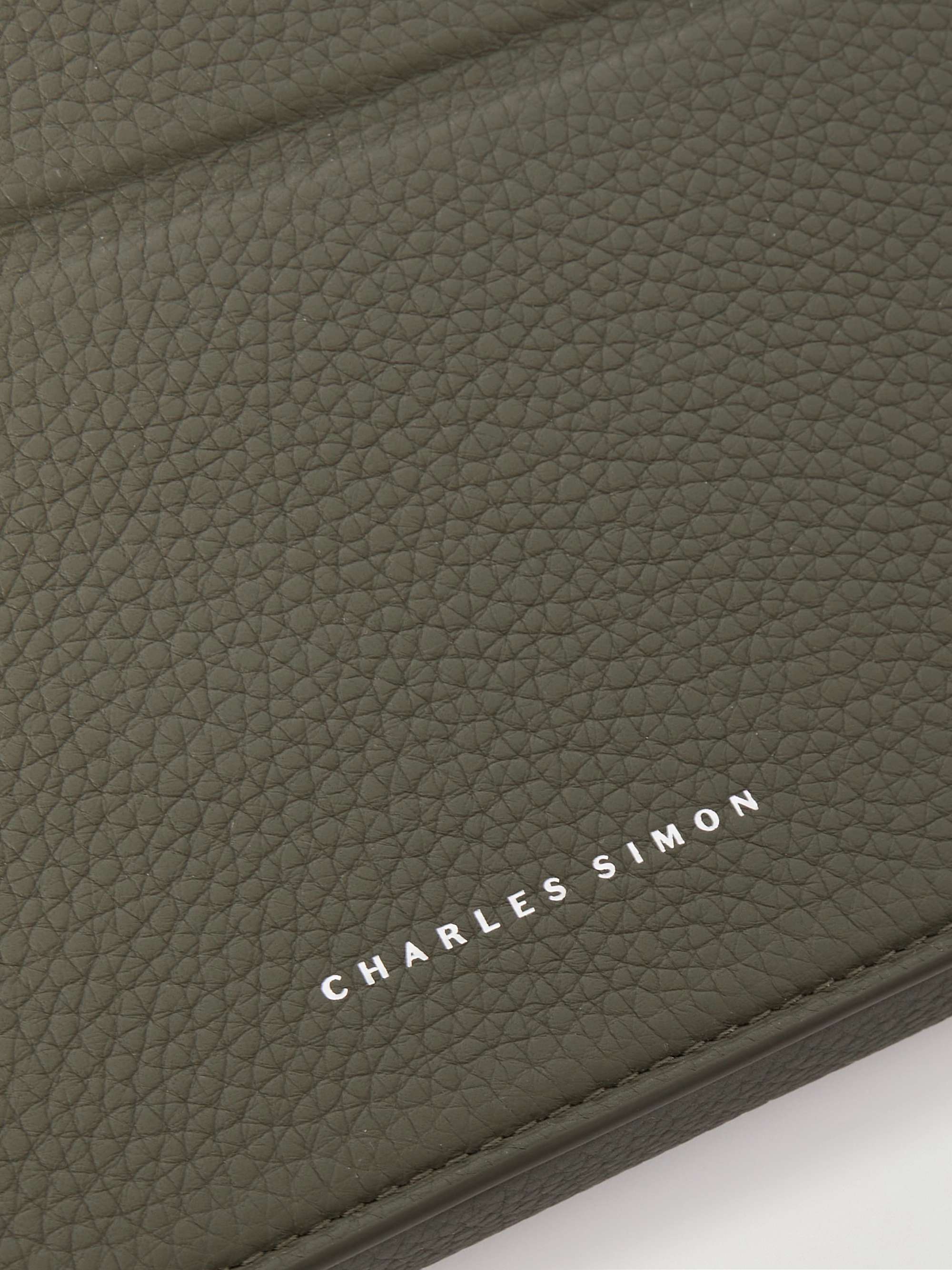 CHARLES SIMON Logo-Print Full-Grain Leather and Silver-Tone Travel Wallet